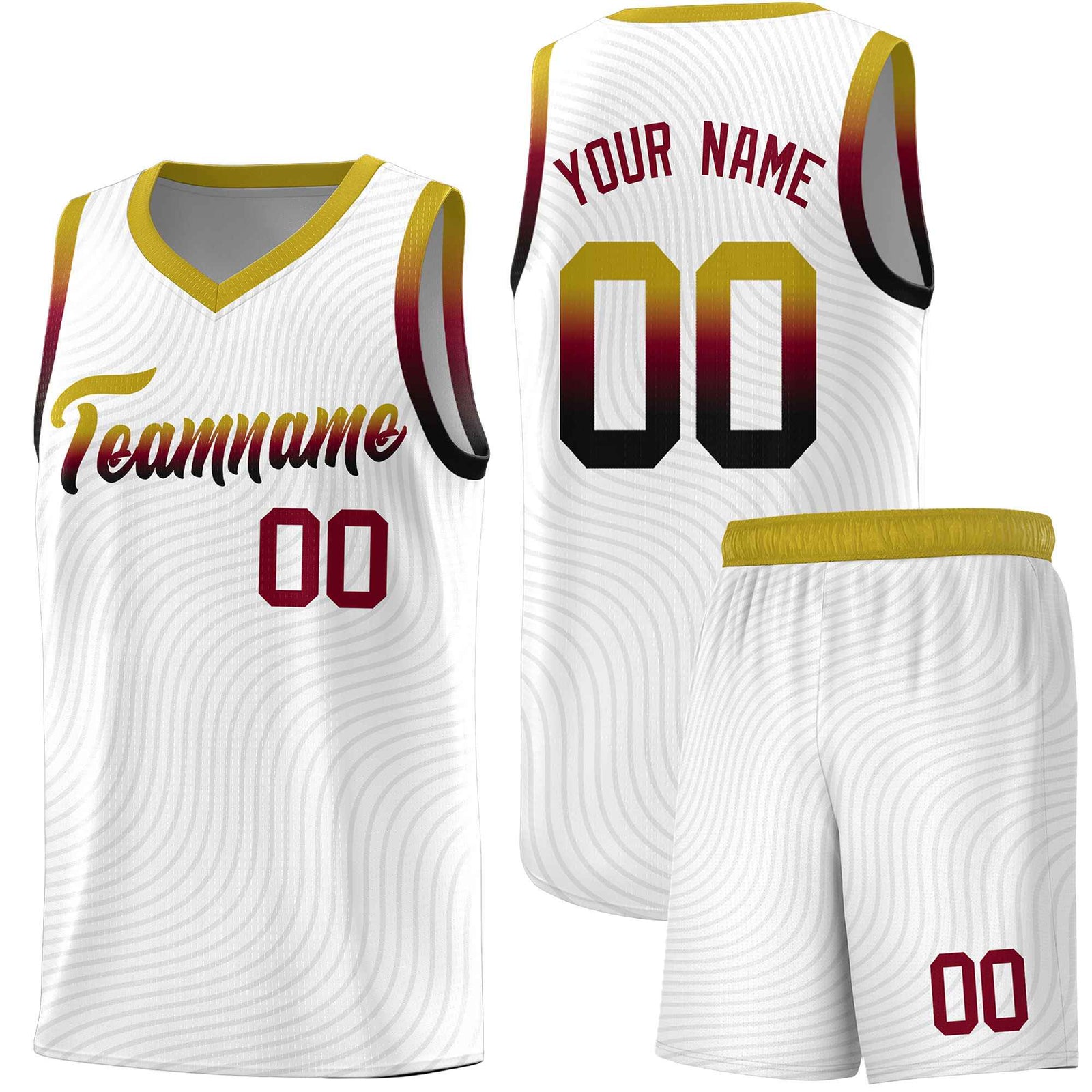 Custom White Old Gold Wave Pattern Sports Uniform Basketball Jersey