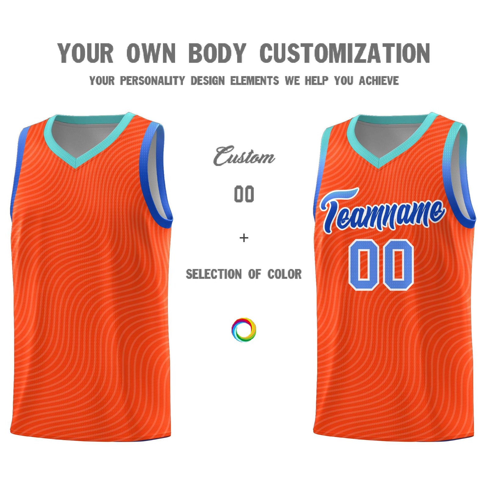 Custom Orange Bright Green Wave Pattern Sports Uniform Basketball Jersey