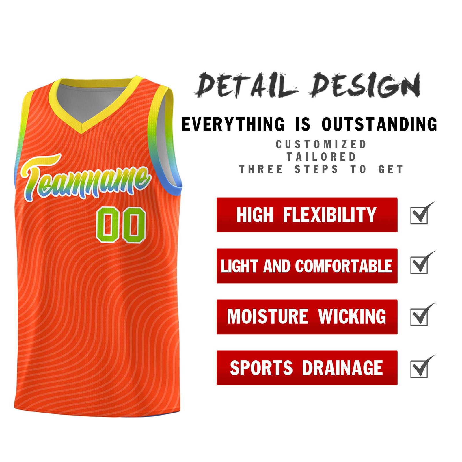 Custom Orange Gold Wave Pattern Sports Uniform Basketball Jersey