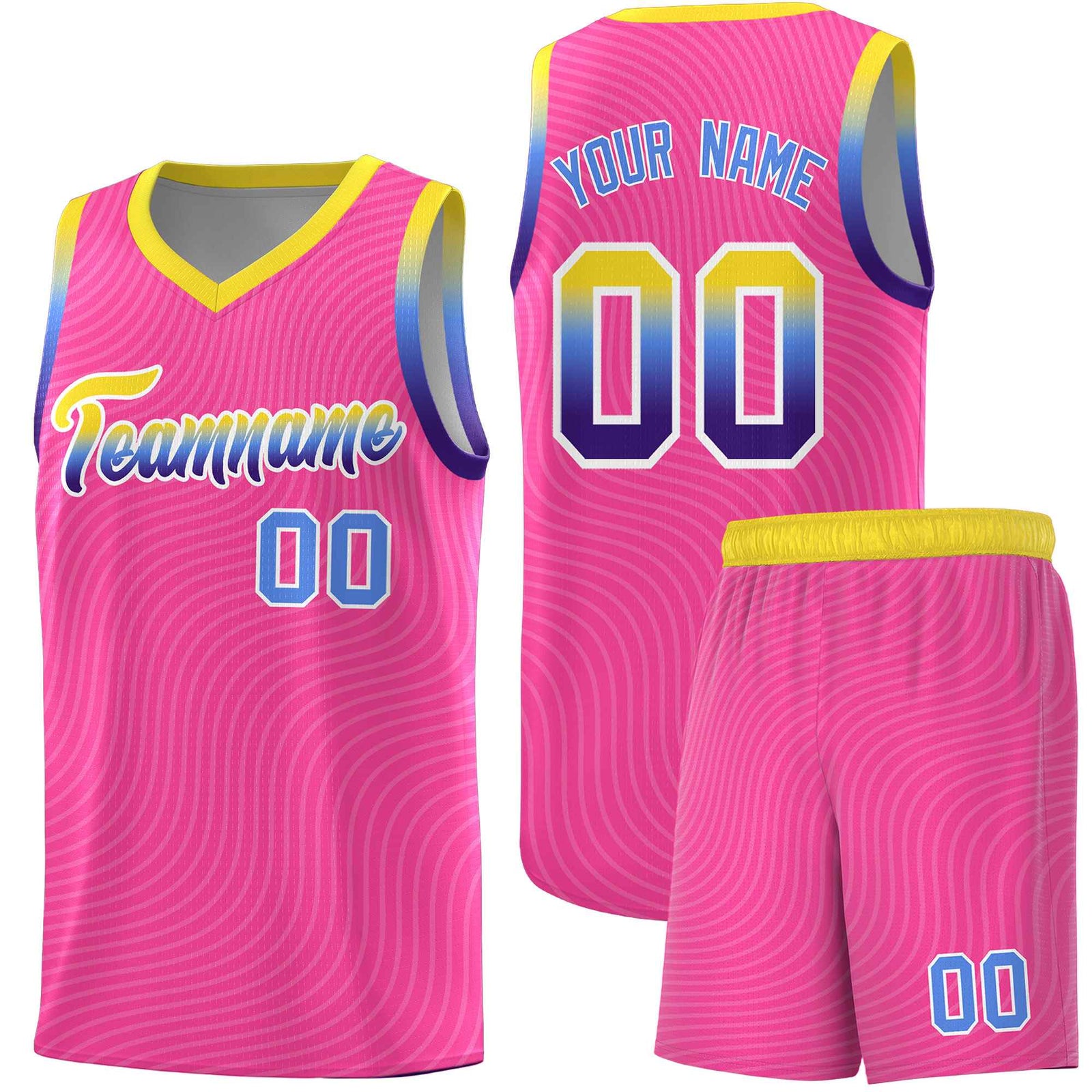 Custom Pink Gold Wave Pattern Sports Uniform Basketball Jersey