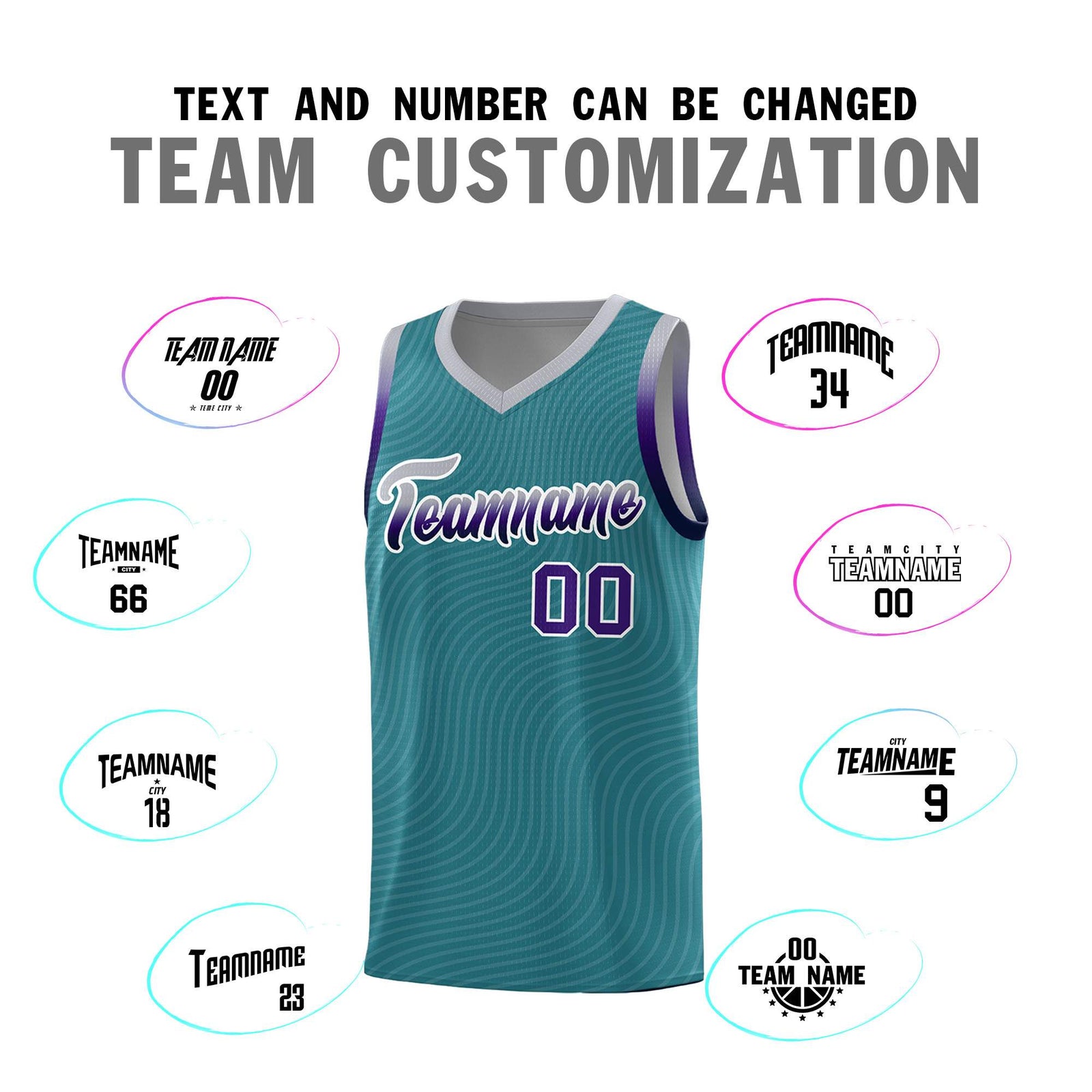 Custom Teal Gray Wave Pattern Sports Uniform Basketball Jersey