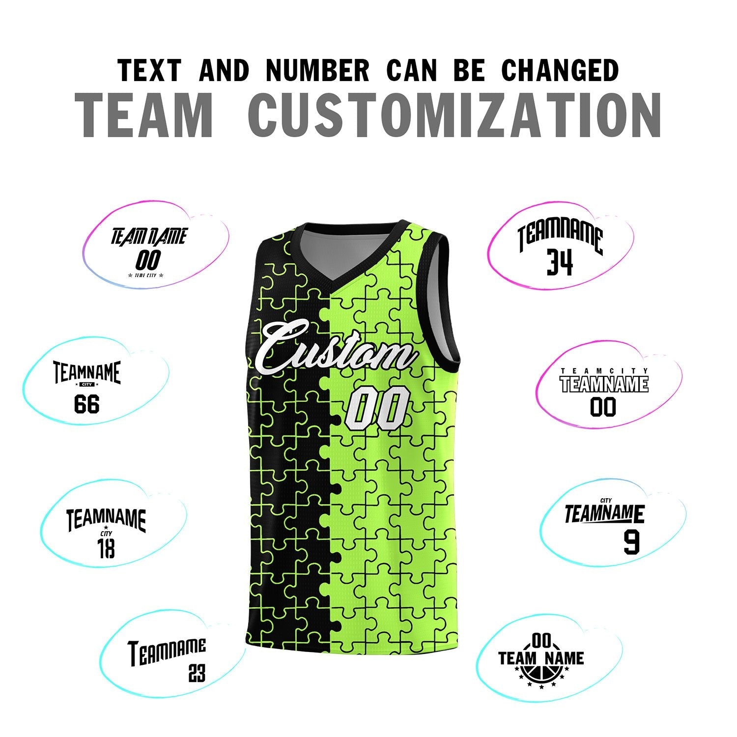 Custom Youth Basketball Jersey Black Puzzle Pattern Moisture-Wicking Team Uniform