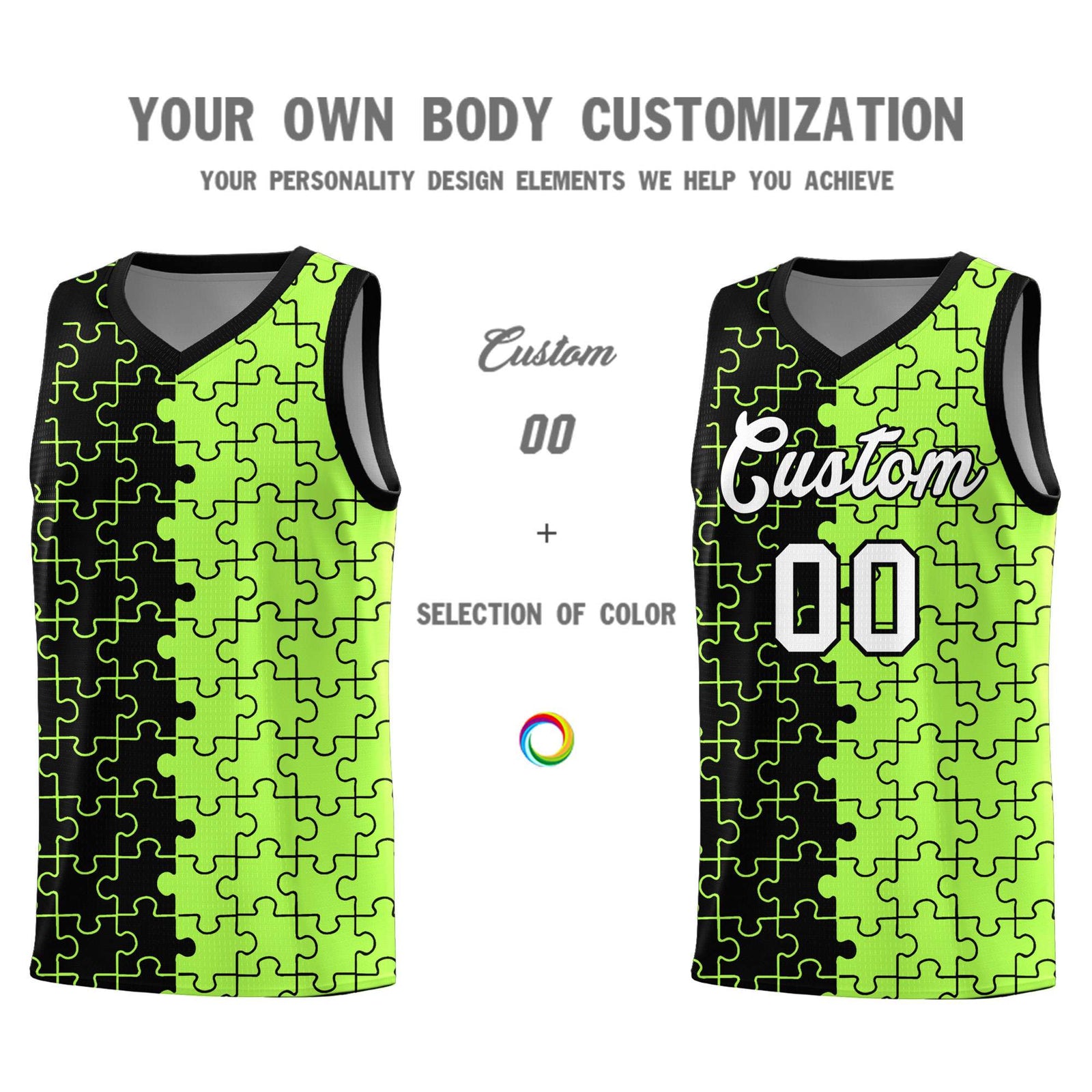 Custom Youth Basketball Jersey Black Puzzle Pattern Moisture-Wicking Team Uniform