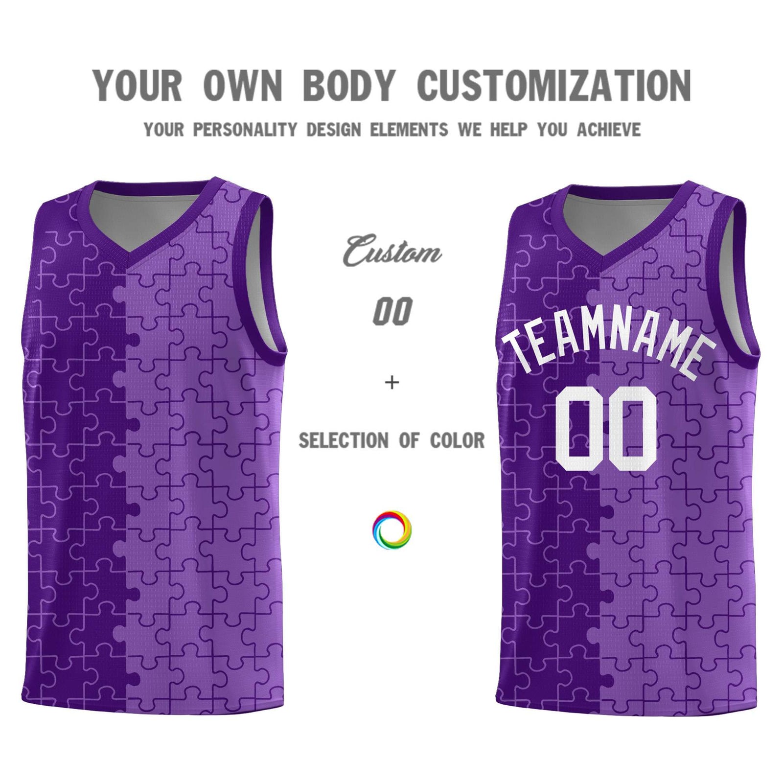 Custom Youth Basketball Jersey Purple Light Purple Puzzle Pattern Add Name, Number & Team Logo