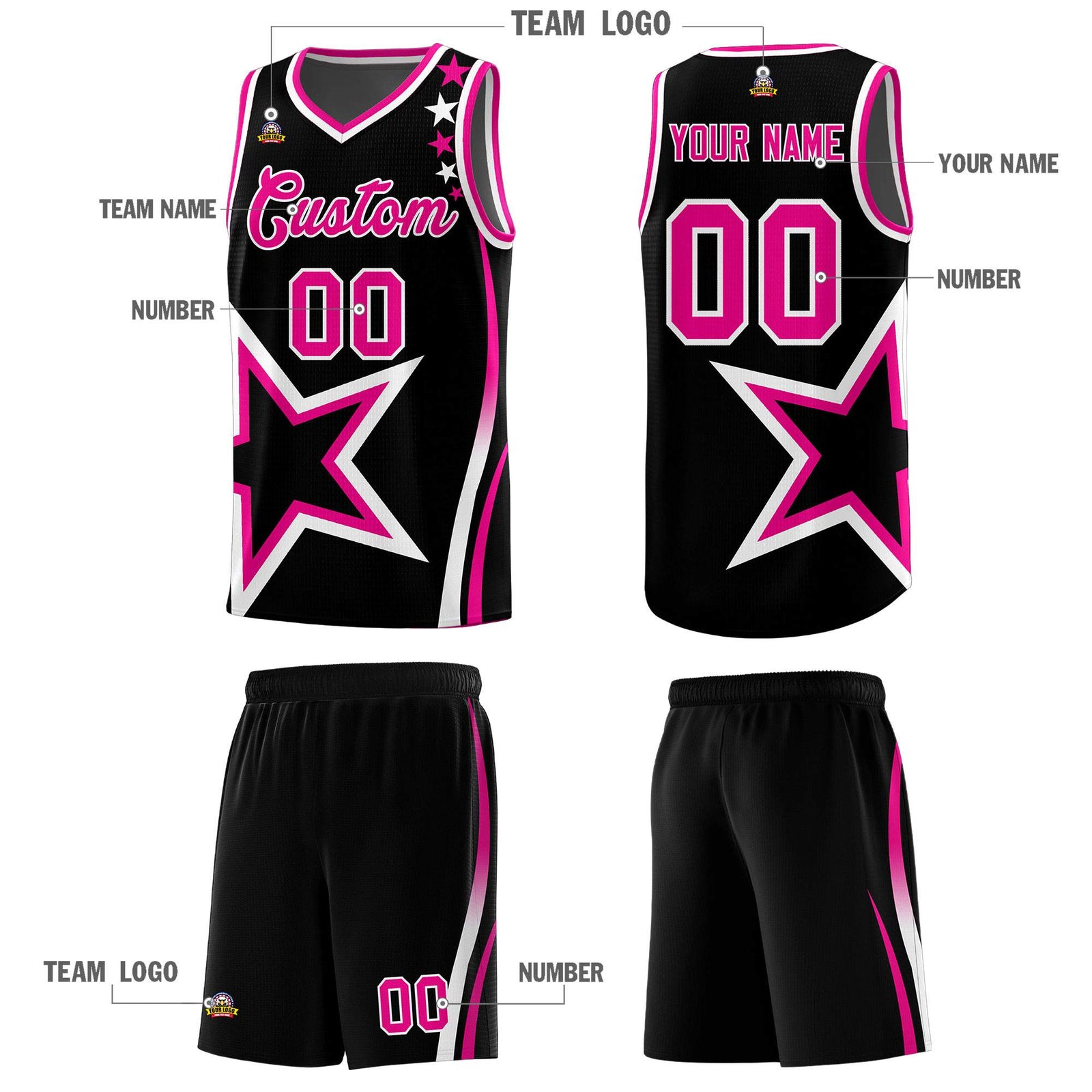 Custom Black Shoulder Stars Graffiti Pattern Sets Basketball Jersey