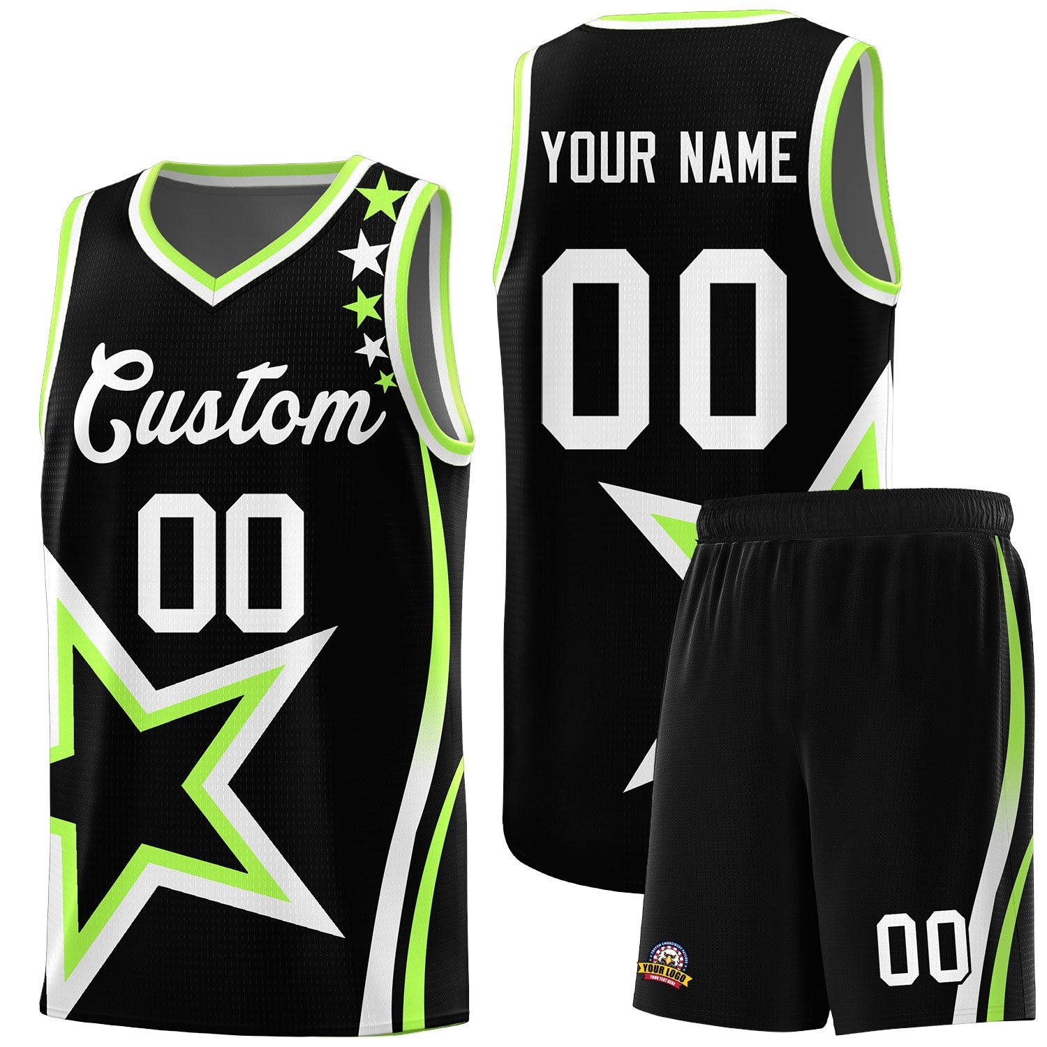 Custom Black Shoulder Stars Graffiti Pattern Sets Basketball Jersey
