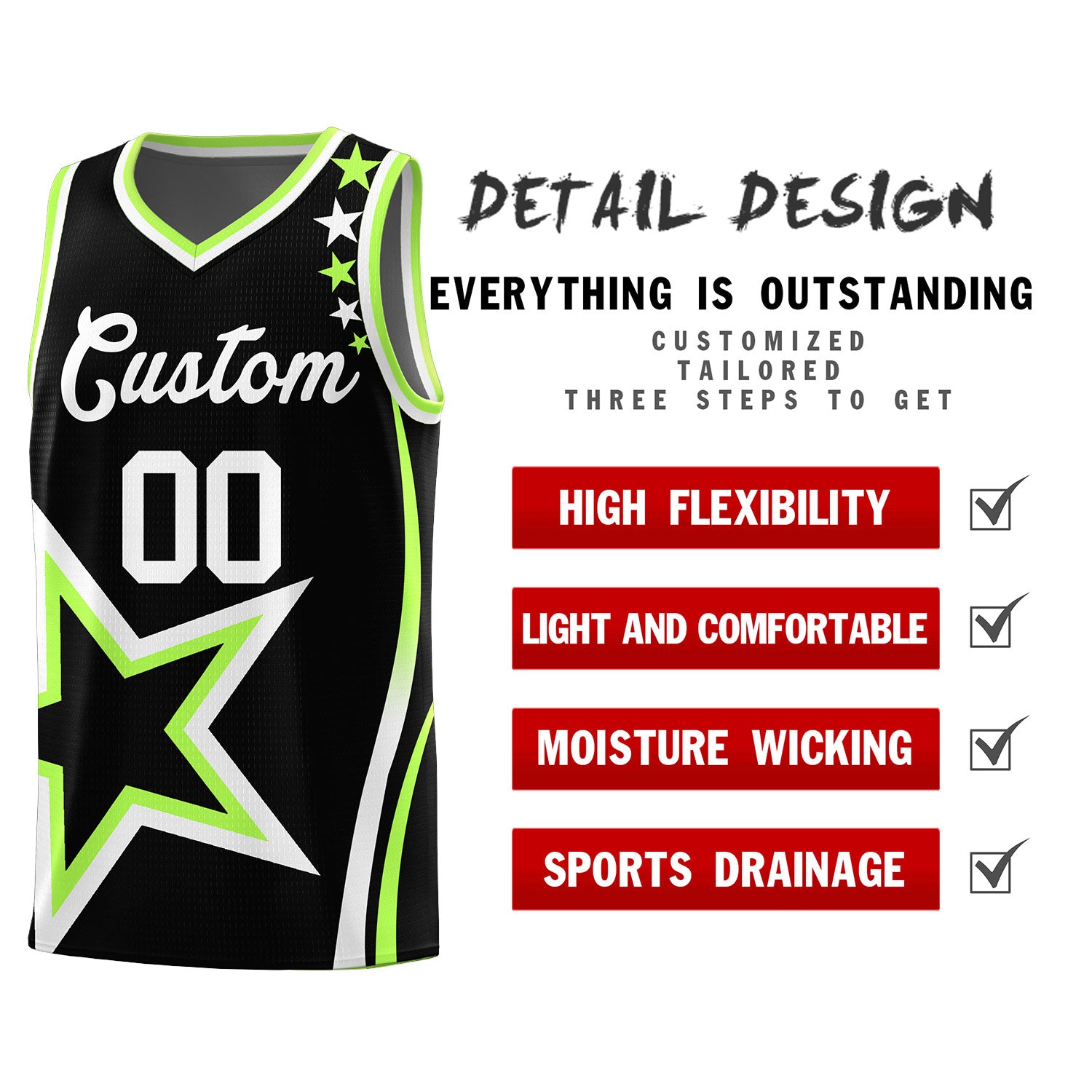 Custom Black Shoulder Stars Graffiti Pattern Sets Basketball Jersey