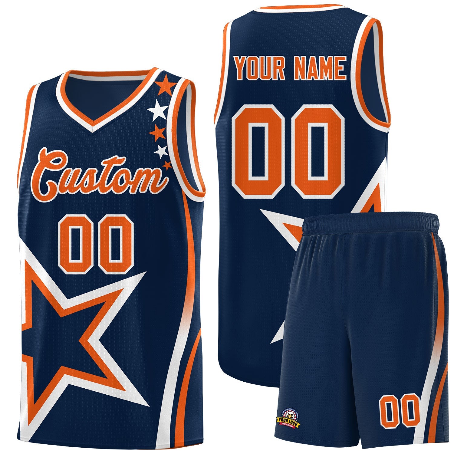 Custom Navy Shoulder Stars Graffiti Pattern Sets Basketball Jersey