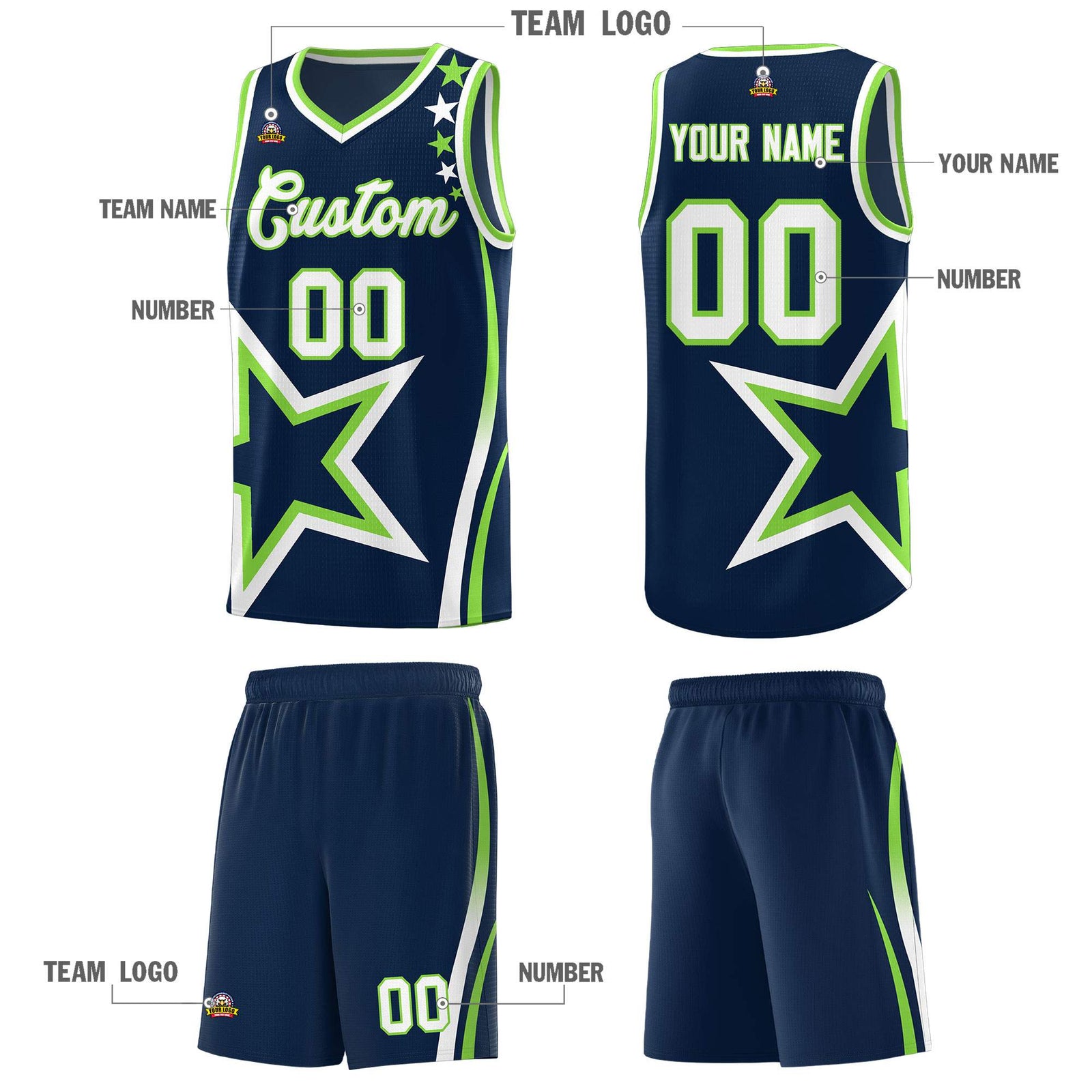 Custom Navy Shoulder Stars Graffiti Pattern Sets Basketball Jersey