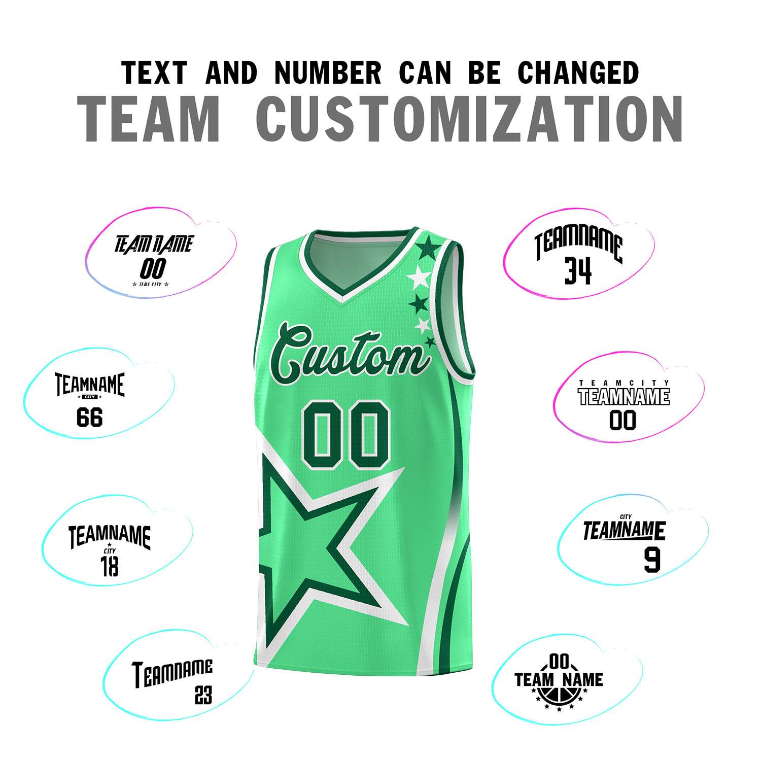 Custom Green Shoulder Stars Graffiti Pattern Sets Basketball Jersey