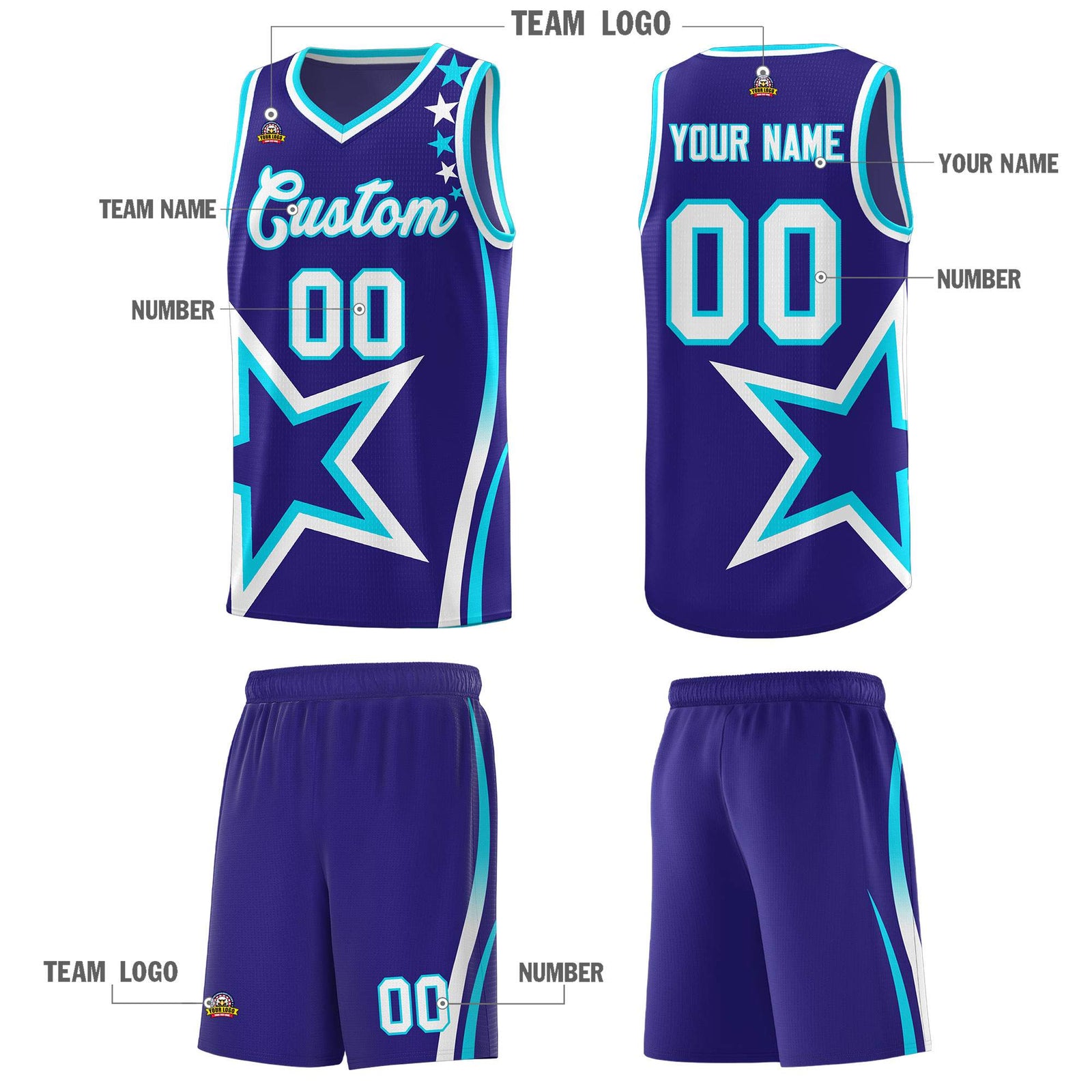 Custom Navy Shoulder Stars Graffiti Pattern Sets Basketball Jersey