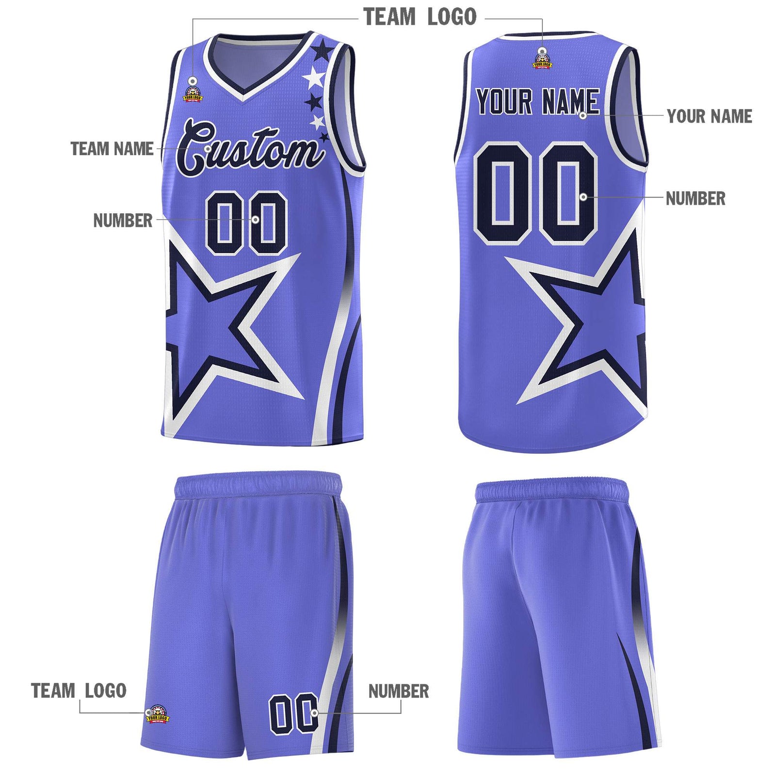 Custom Purple Shoulder Stars Graffiti Pattern Sets Basketball Jersey