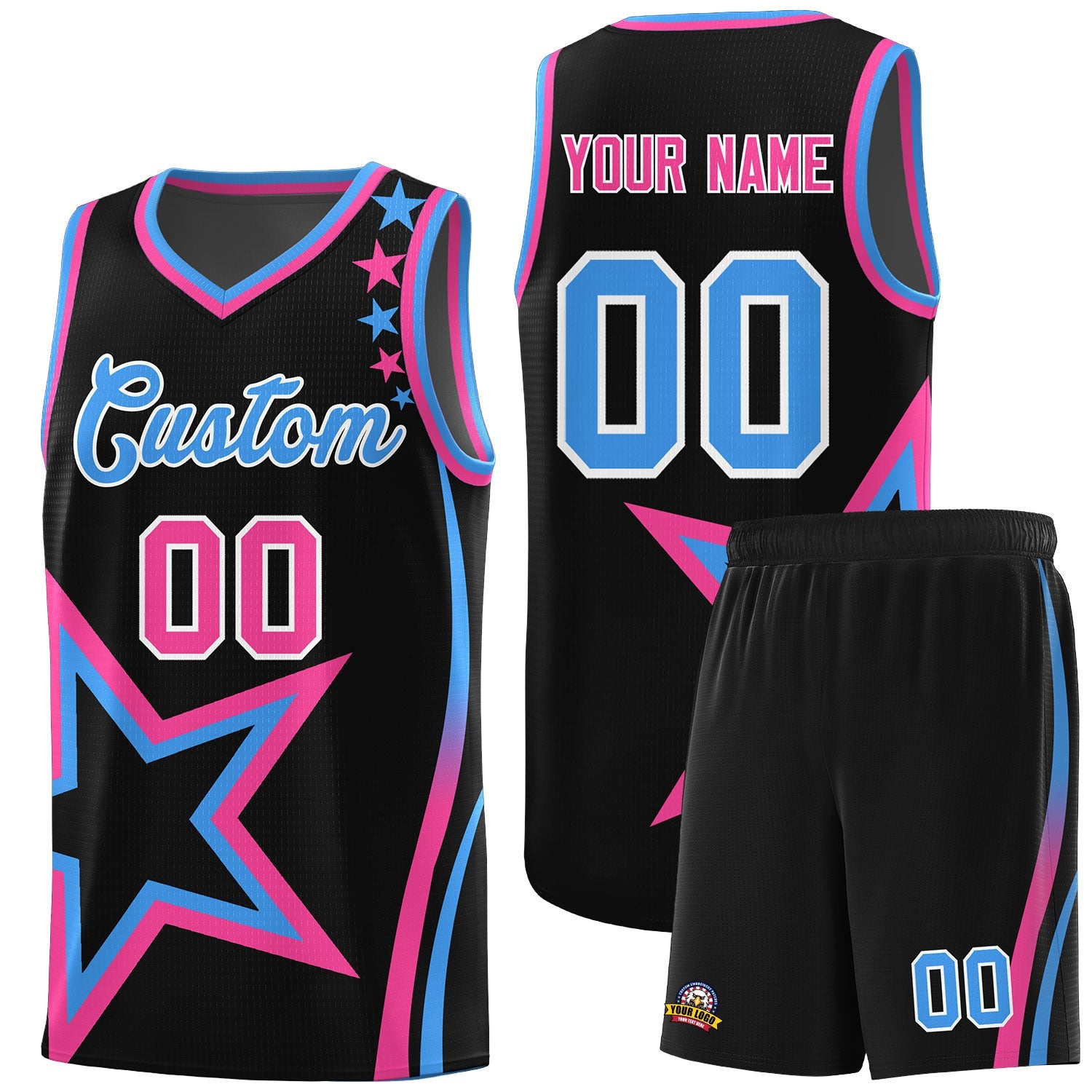 Custom Black Shoulder Stars Graffiti Pattern Sets Basketball Jersey
