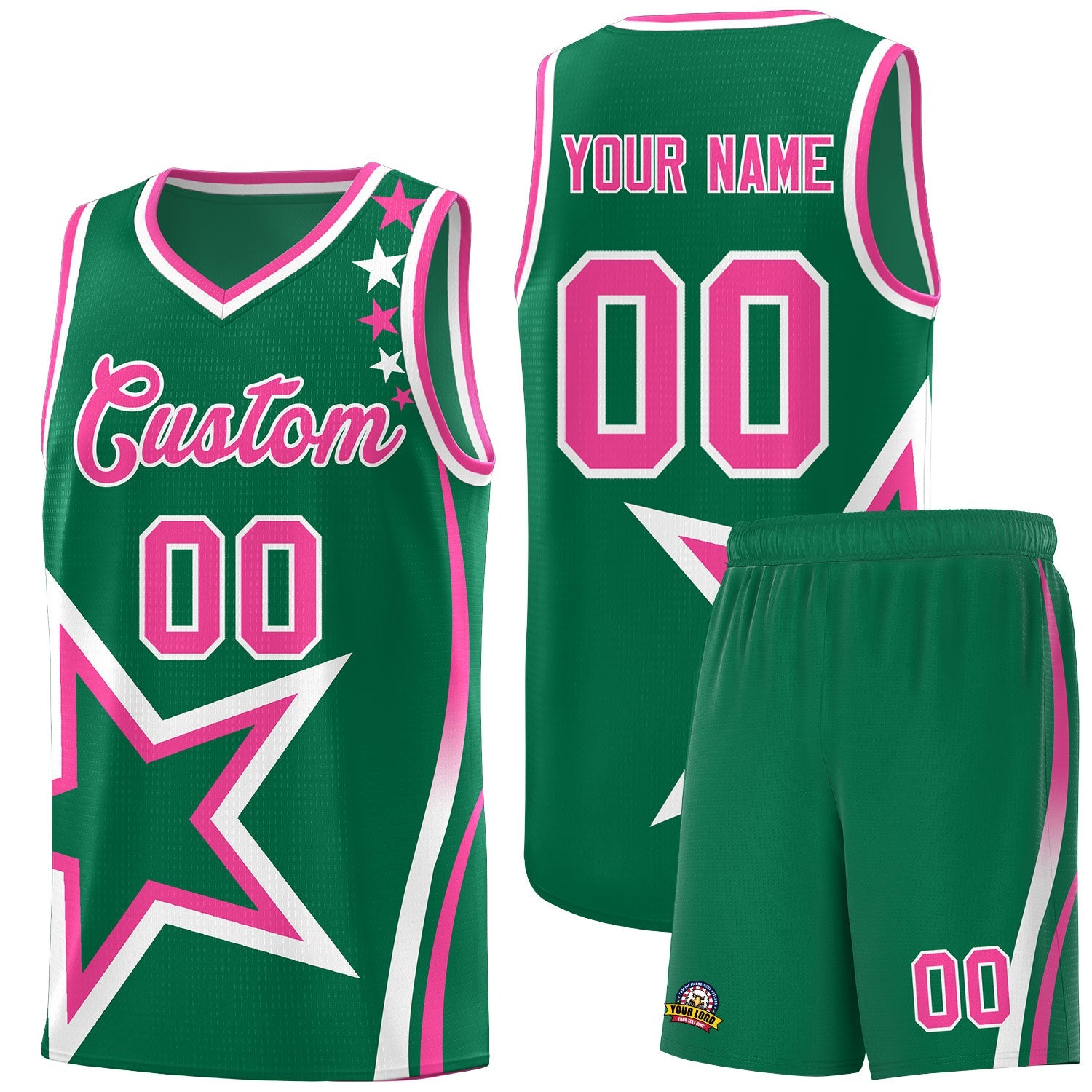 Custom Kelly Green Shoulder Stars Graffiti Pattern Sets Basketball Jersey