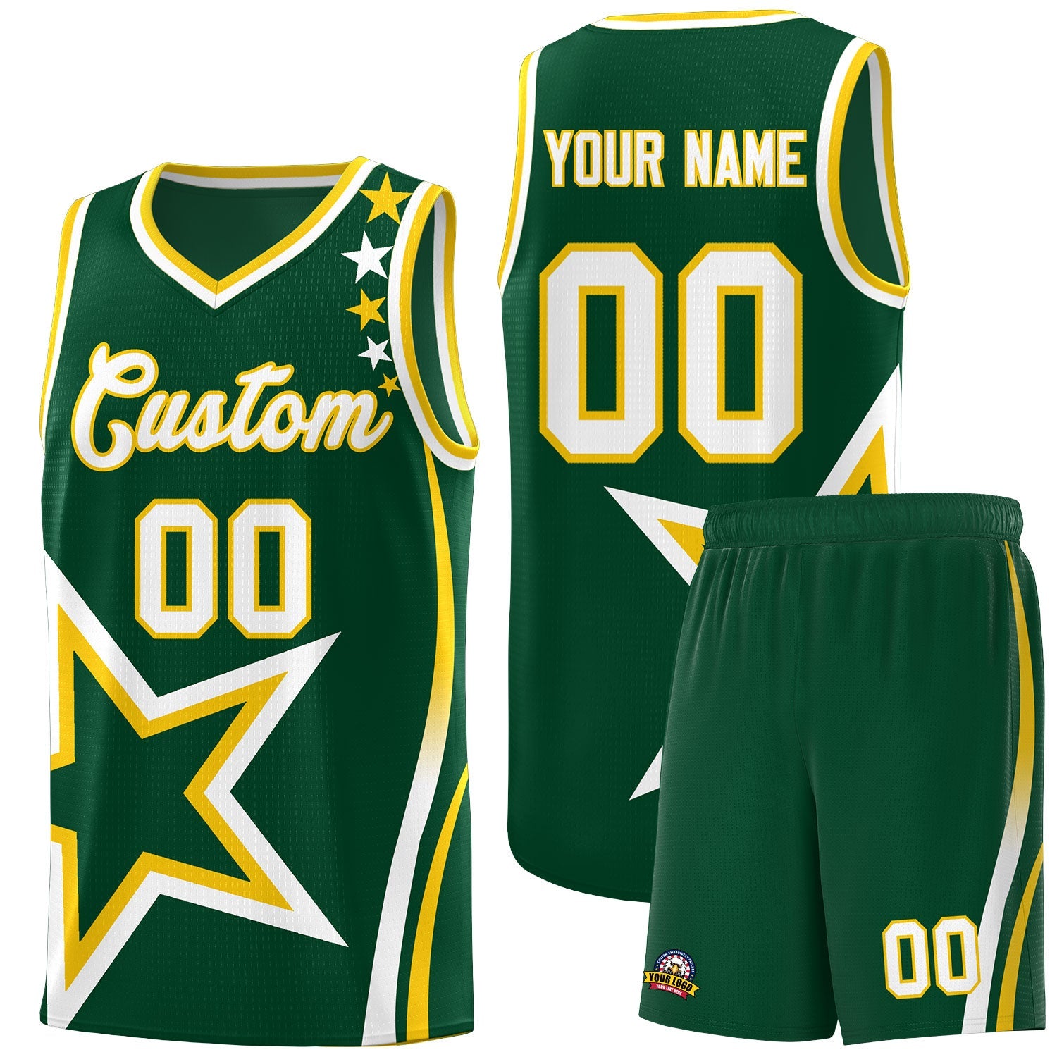 Custom Hunter Green Shoulder Stars Graffiti Pattern Sets Basketball Jersey