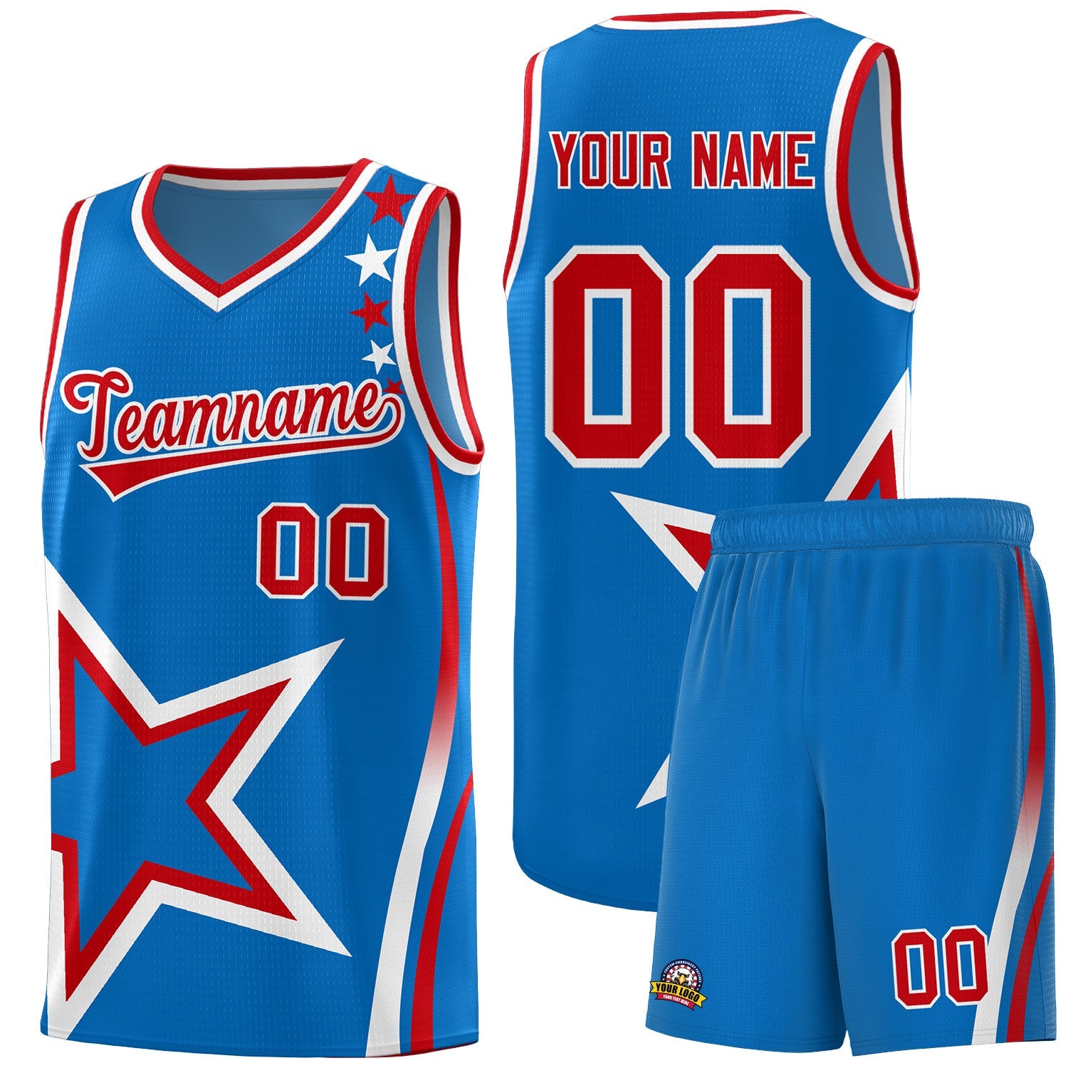 Custom Blue Shoulder Stars Graffiti Pattern Sets Basketball Jersey
