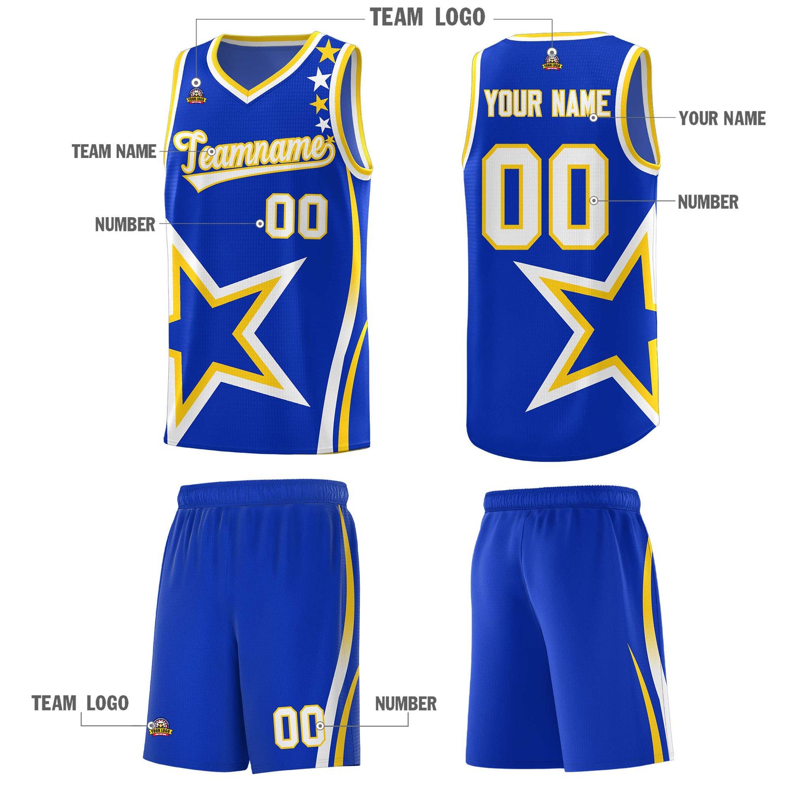 Custom Royal Shoulder Stars Graffiti Pattern Sets Basketball Jersey