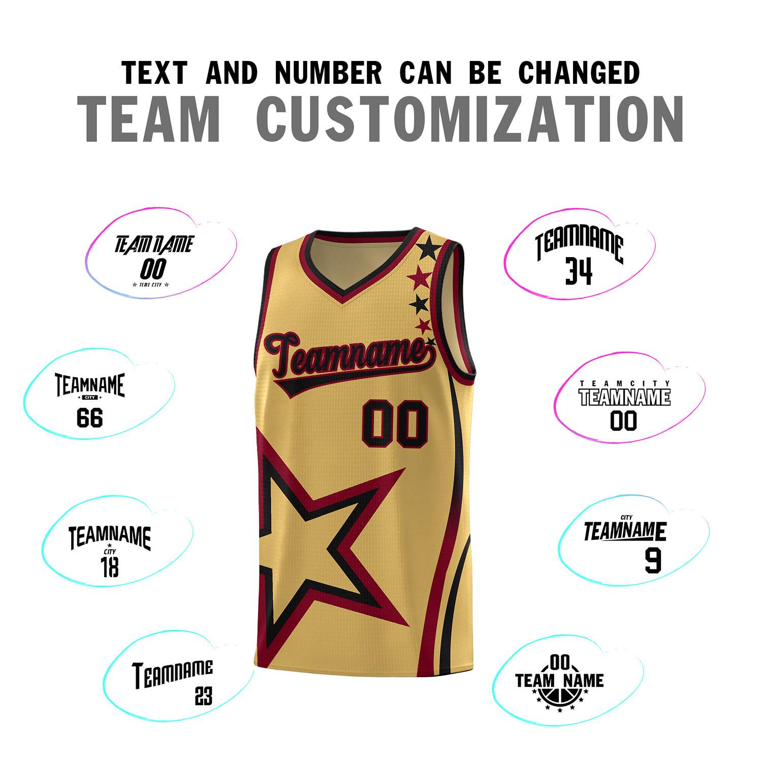 Custom Old Gold Shoulder Stars Graffiti Pattern Sets Basketball Jersey