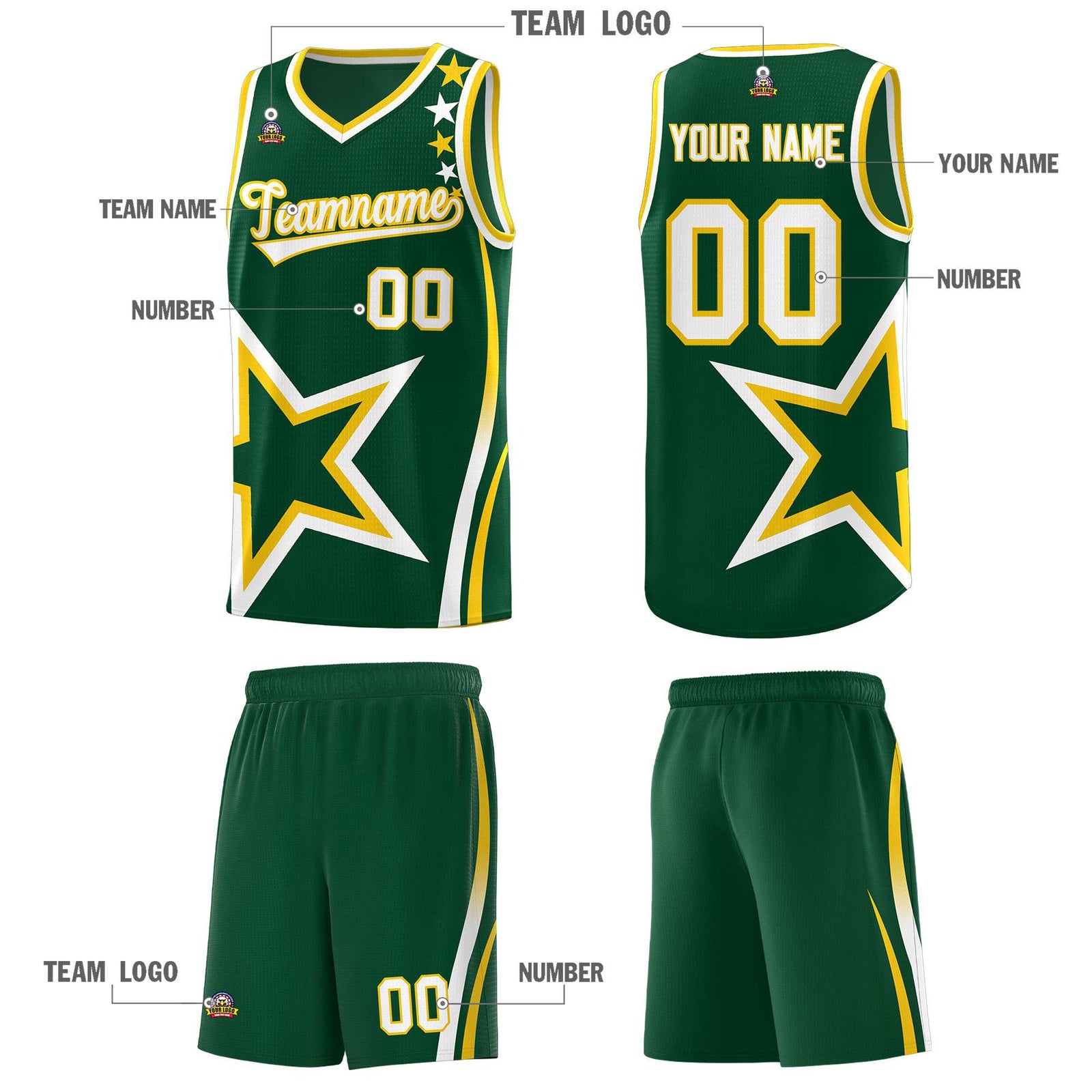 Custom Hunter Green Shoulder Stars Graffiti Pattern Sets Basketball Jersey