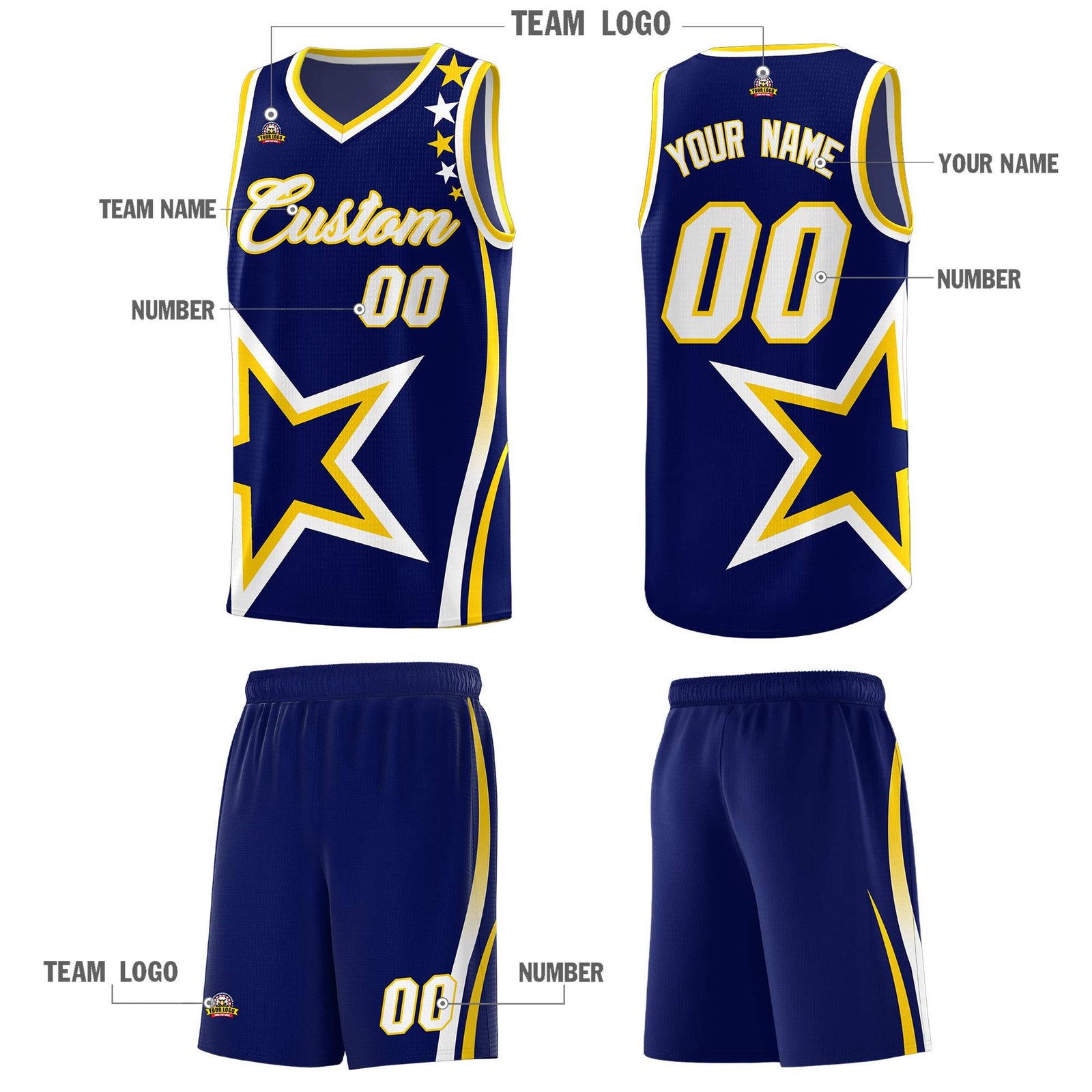 Custom Navy Shoulder Stars Graffiti Pattern Sets Basketball Jersey