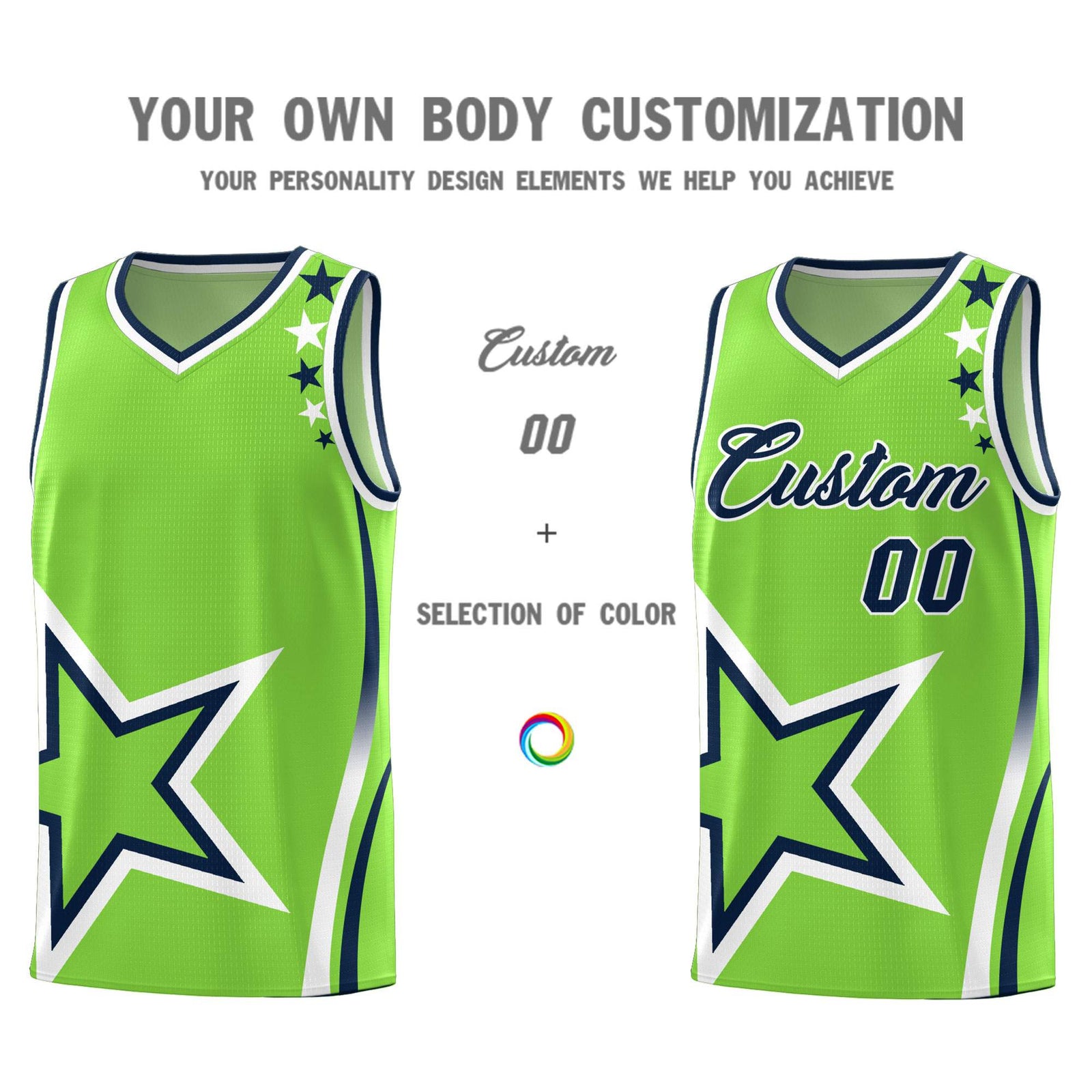 Custom Neon Green Shoulder Stars Graffiti Pattern Sets Basketball Jersey