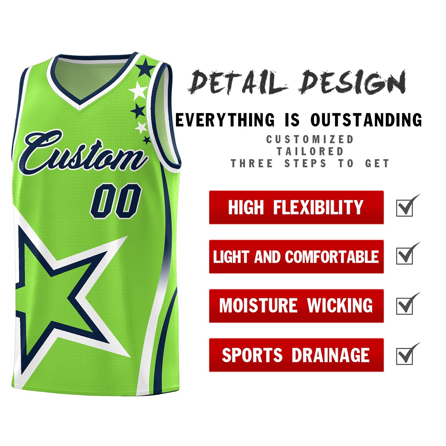 Custom Neon Green Shoulder Stars Graffiti Pattern Sets Basketball Jersey