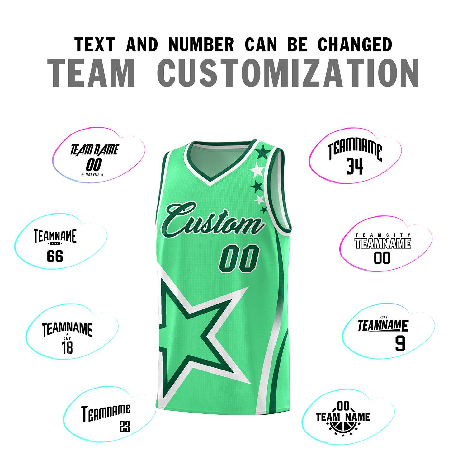 Custom Green Shoulder Stars Graffiti Pattern Sets Basketball Jersey