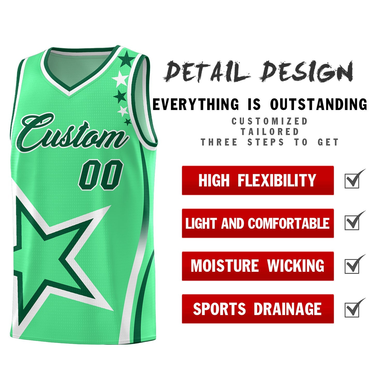 Custom Green Shoulder Stars Graffiti Pattern Sets Basketball Jersey