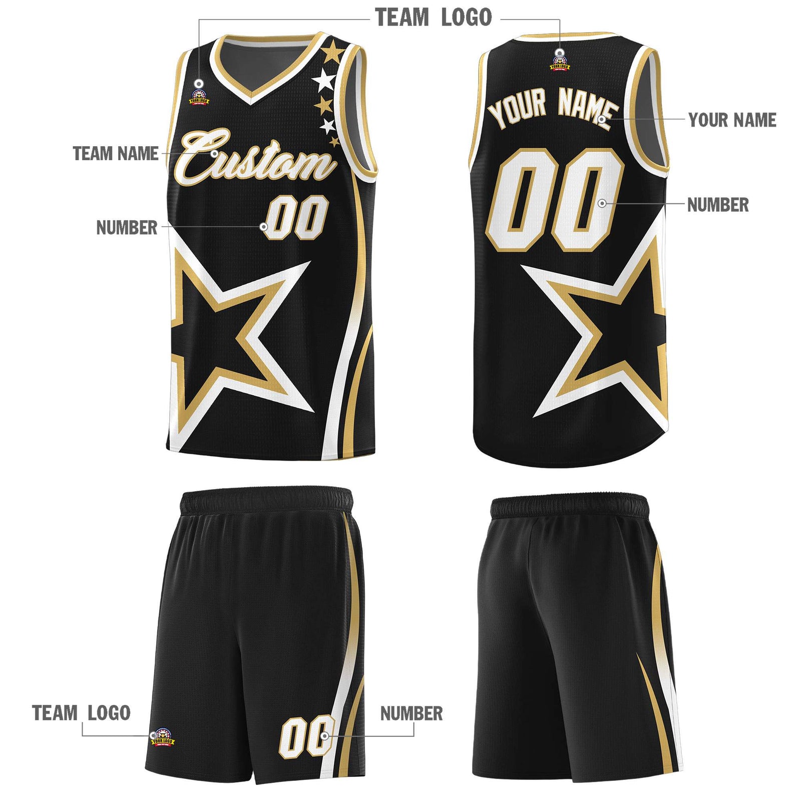 Custom Black Shoulder Stars Graffiti Pattern Sets Basketball Jersey