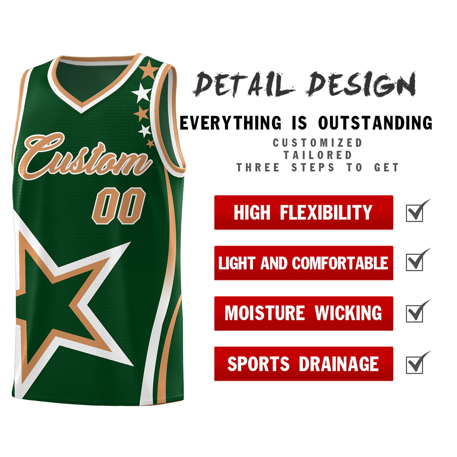 Custom Green Shoulder Stars Graffiti Pattern Sets Basketball Jersey