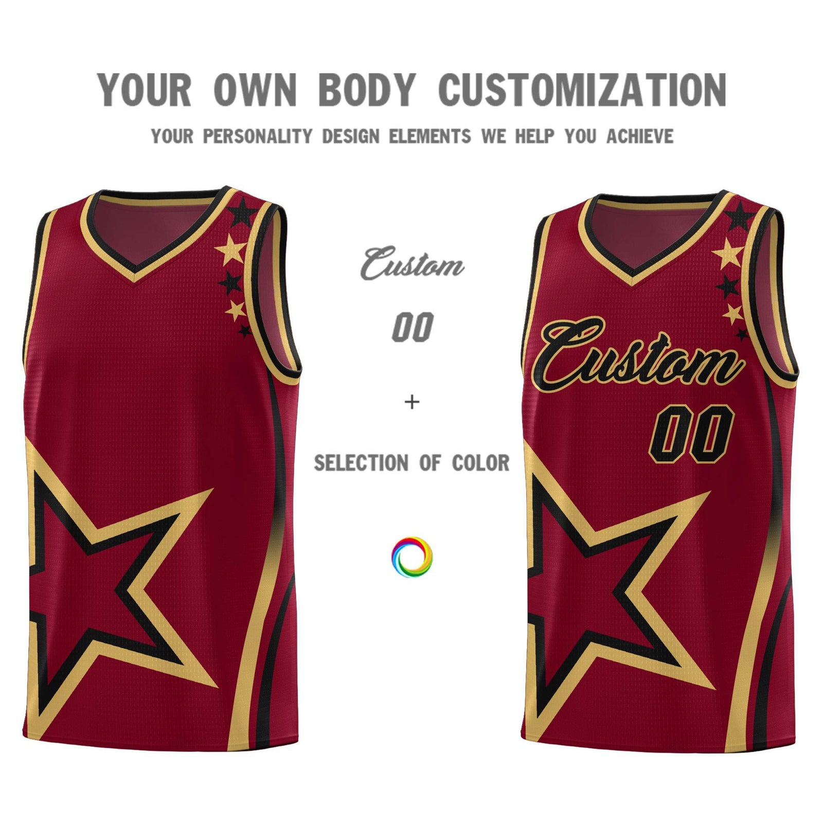 Custom Crimson Shoulder Stars Graffiti Pattern Sets Basketball Jersey