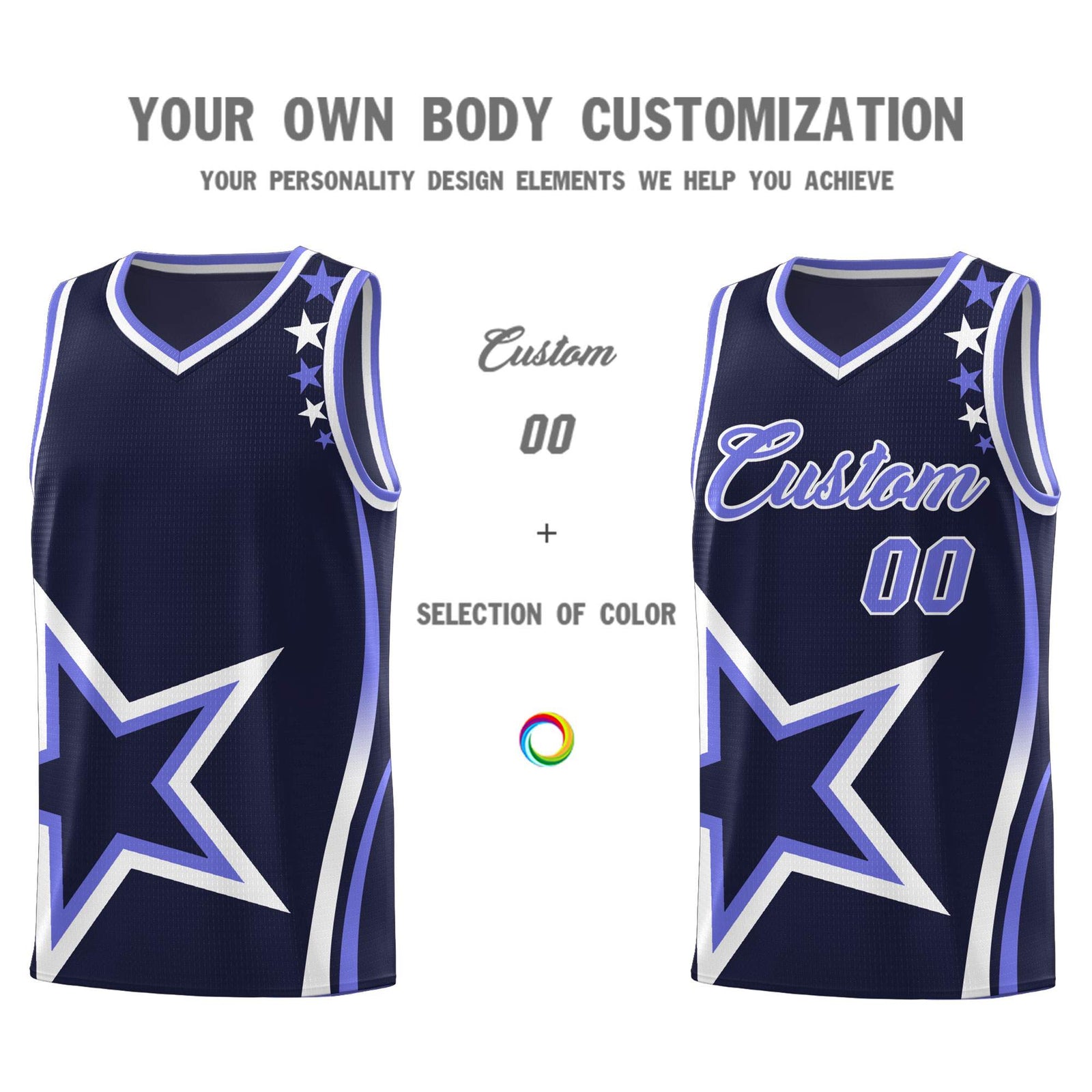 Custom Navy Shoulder Stars Graffiti Pattern Sets Basketball Jersey