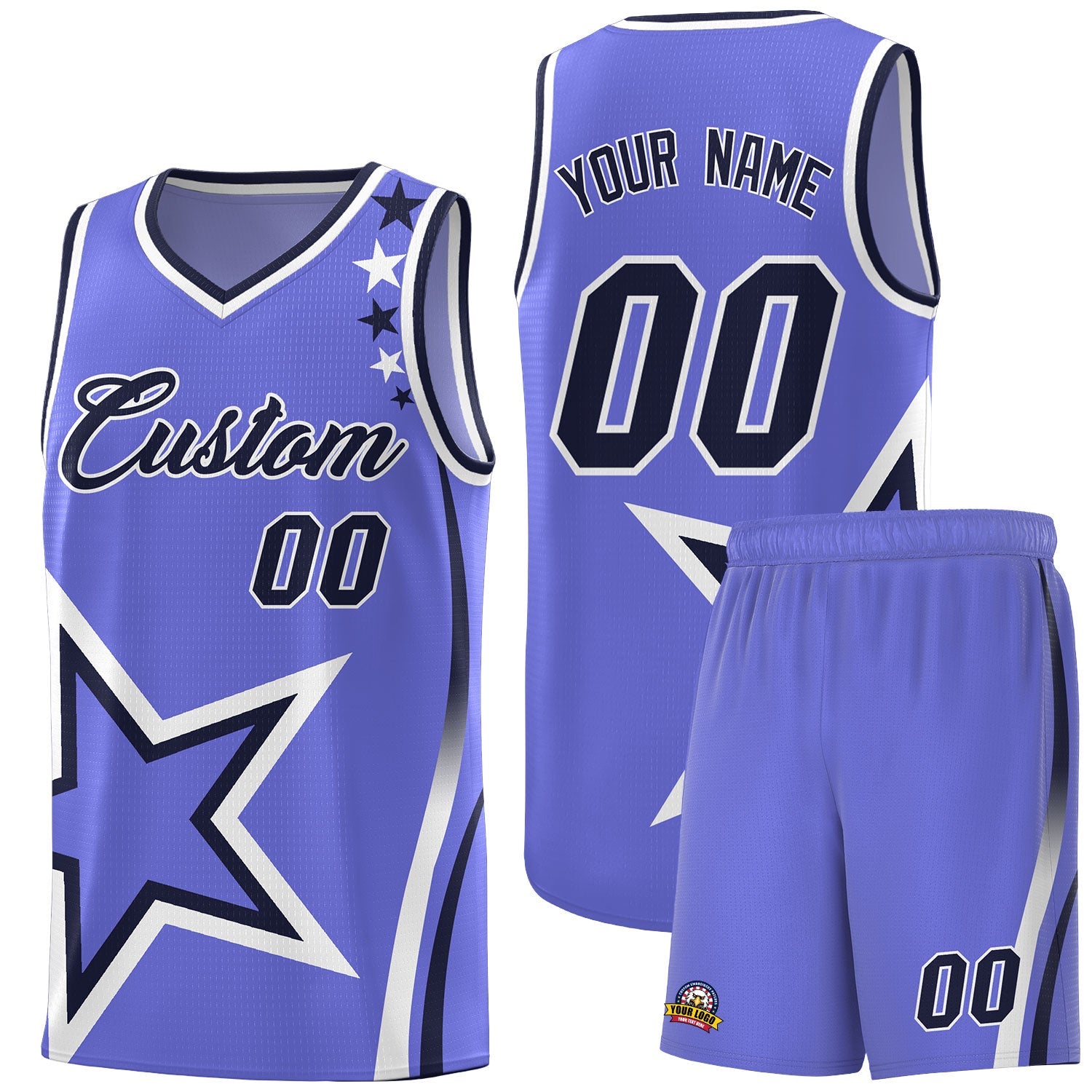 Custom Purple Shoulder Stars Graffiti Pattern Sets Basketball Jersey