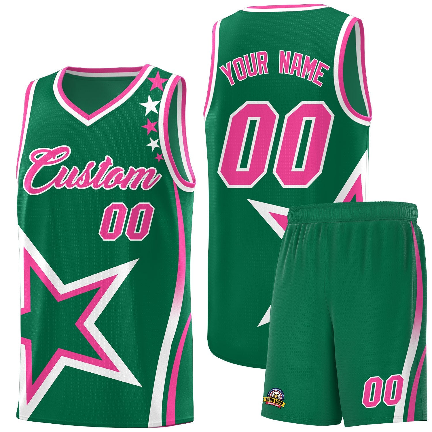 Custom Kelly Green Shoulder Stars Graffiti Pattern Sets Basketball Jersey