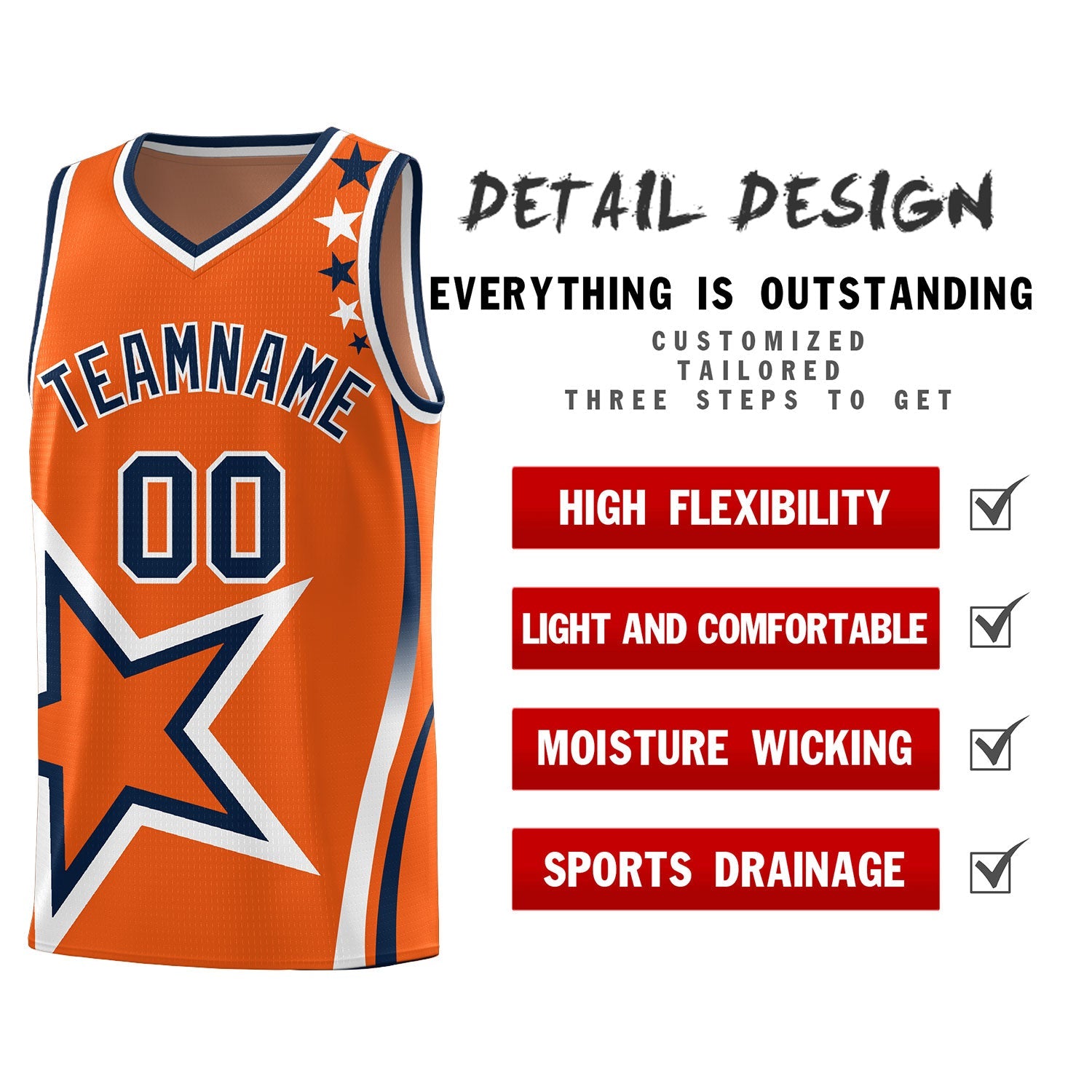 Custom Gold Orange Shoulder Stars Graffiti Pattern Sets Basketball Jersey