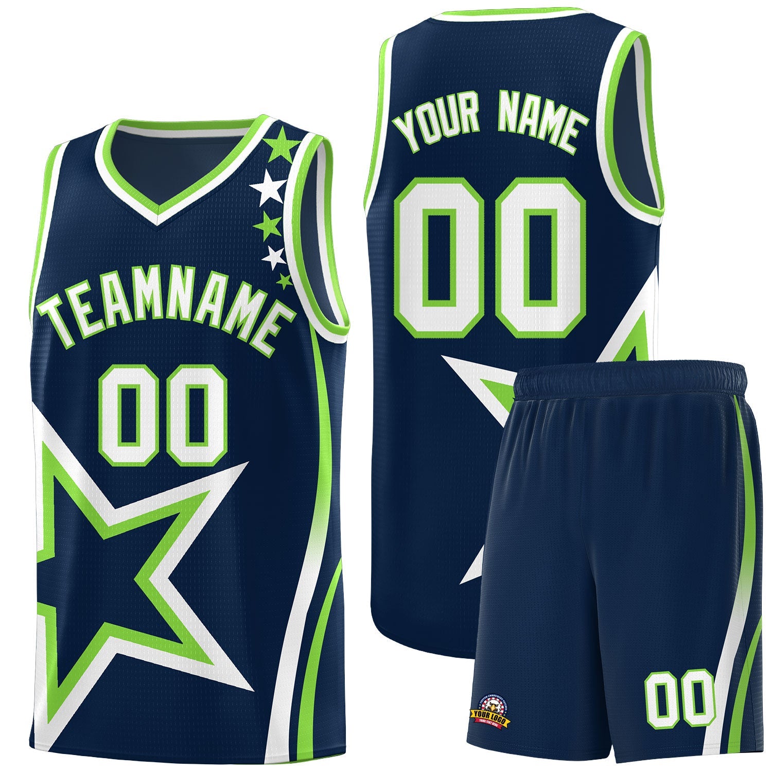 Custom Navy Shoulder Stars Graffiti Pattern Sets Basketball Jersey