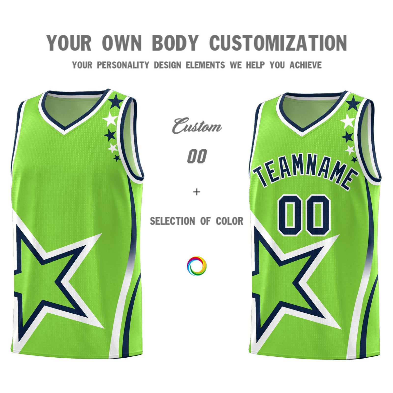 Custom Neon Green Shoulder Stars Graffiti Pattern Sets Basketball Jersey