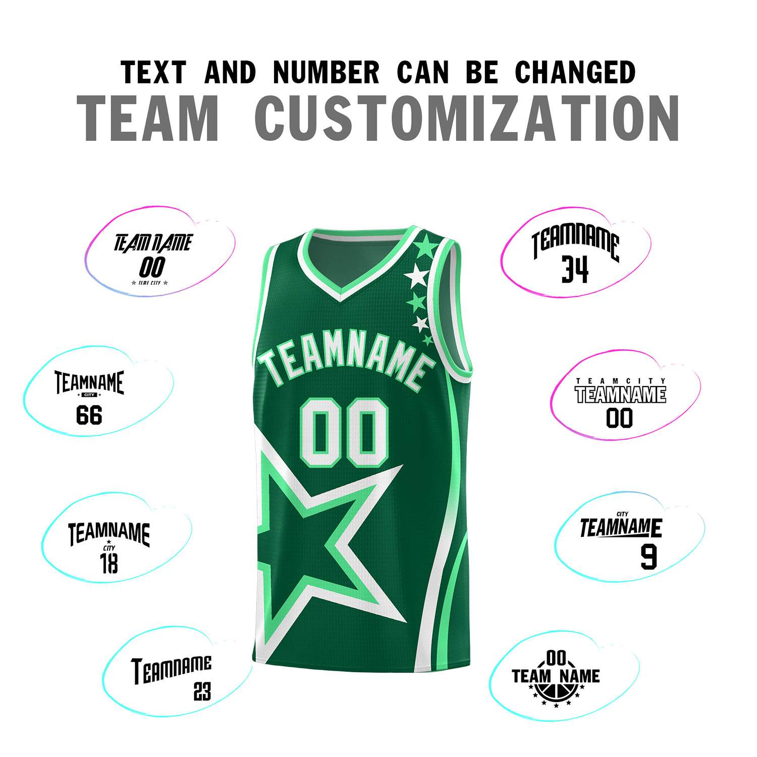Custom Green Shoulder Stars Graffiti Pattern Sets Basketball Jersey