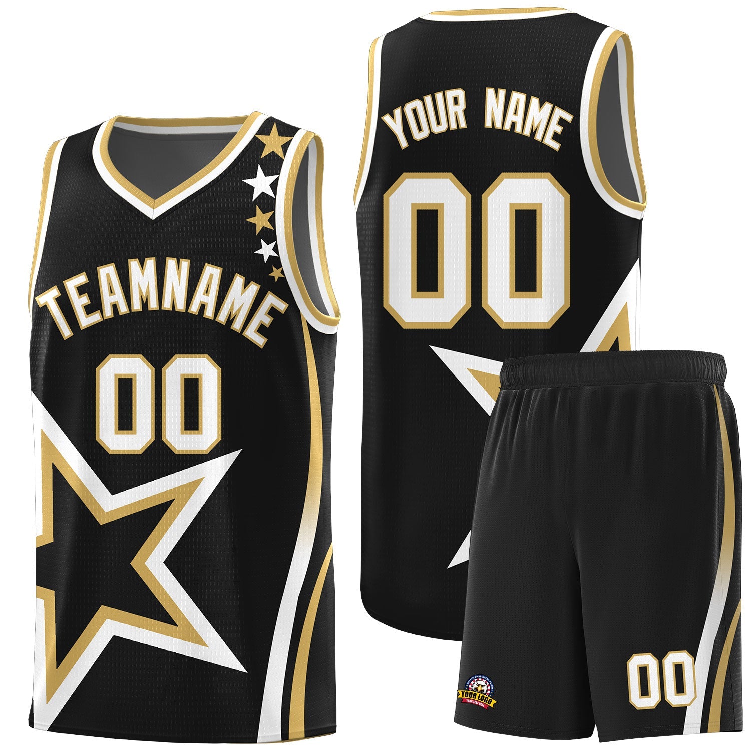 Custom Black Shoulder Stars Graffiti Pattern Sets Basketball Jersey