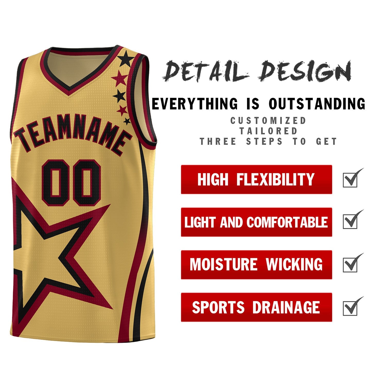 Custom Old Gold Shoulder Stars Graffiti Pattern Sets Basketball Jersey
