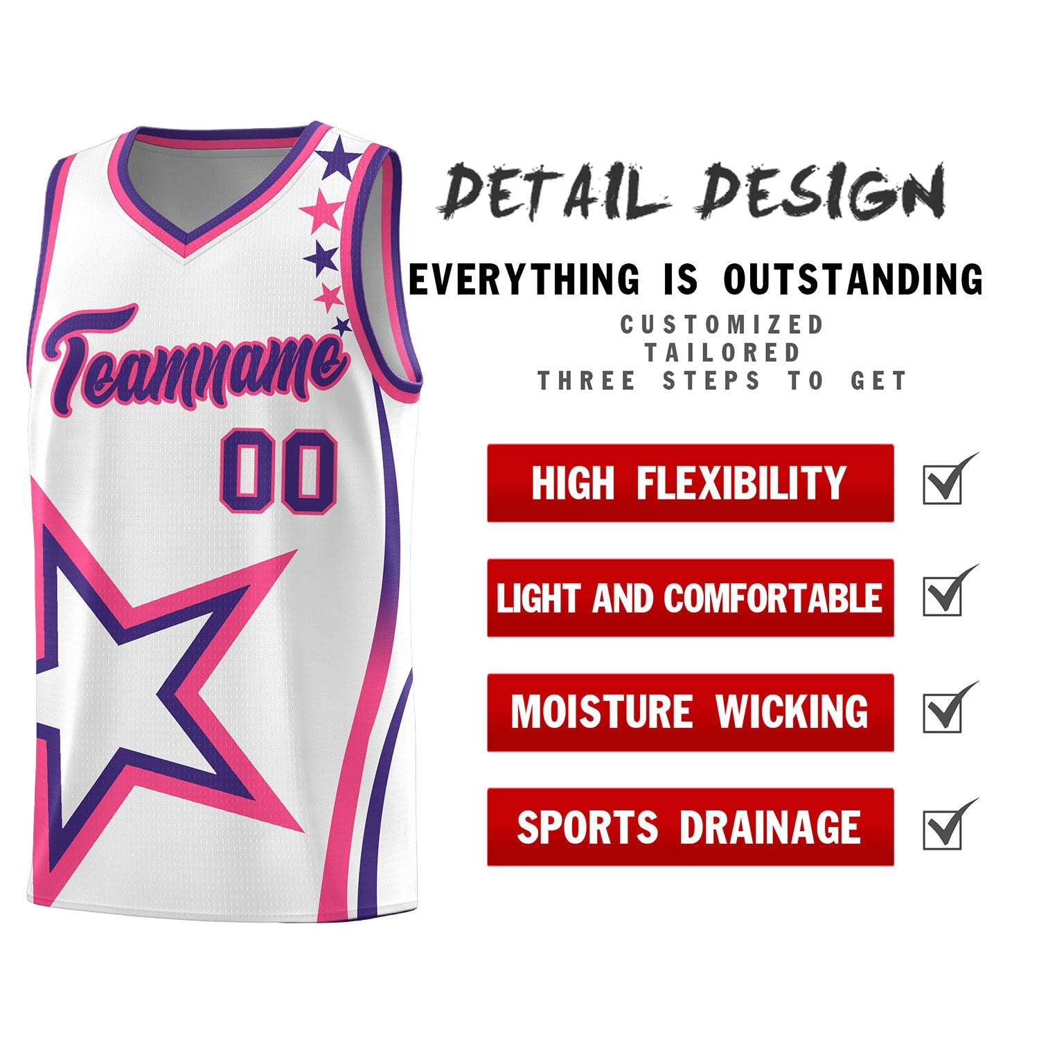 Custom White Shoulder Stars Graffiti Pattern Sets Basketball Jersey