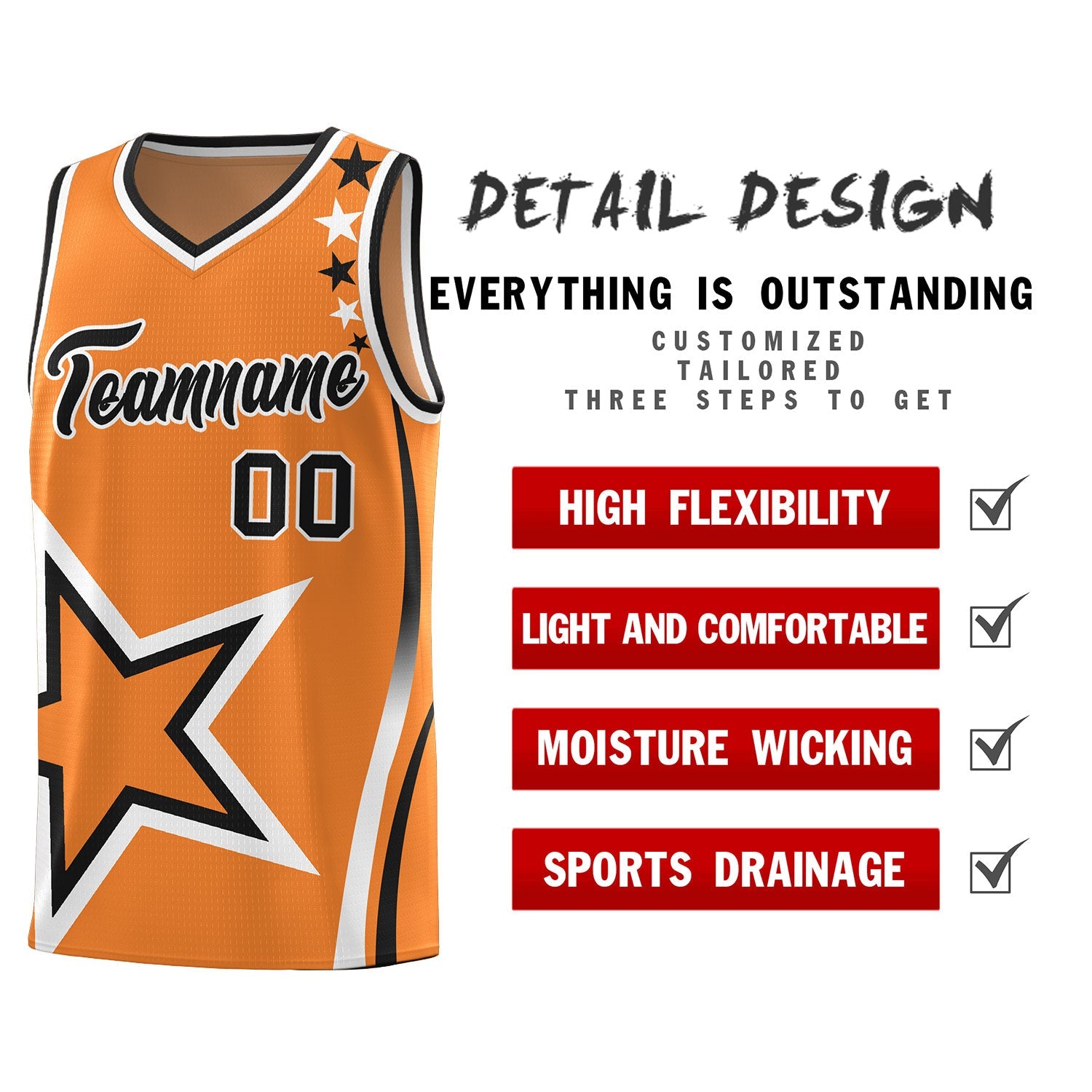 Custom Gold Orange Shoulder Stars Graffiti Pattern Sets Basketball Jersey