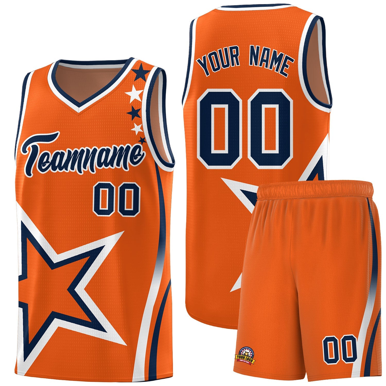 Custom Gold Orange Shoulder Stars Graffiti Pattern Sets Basketball Jersey