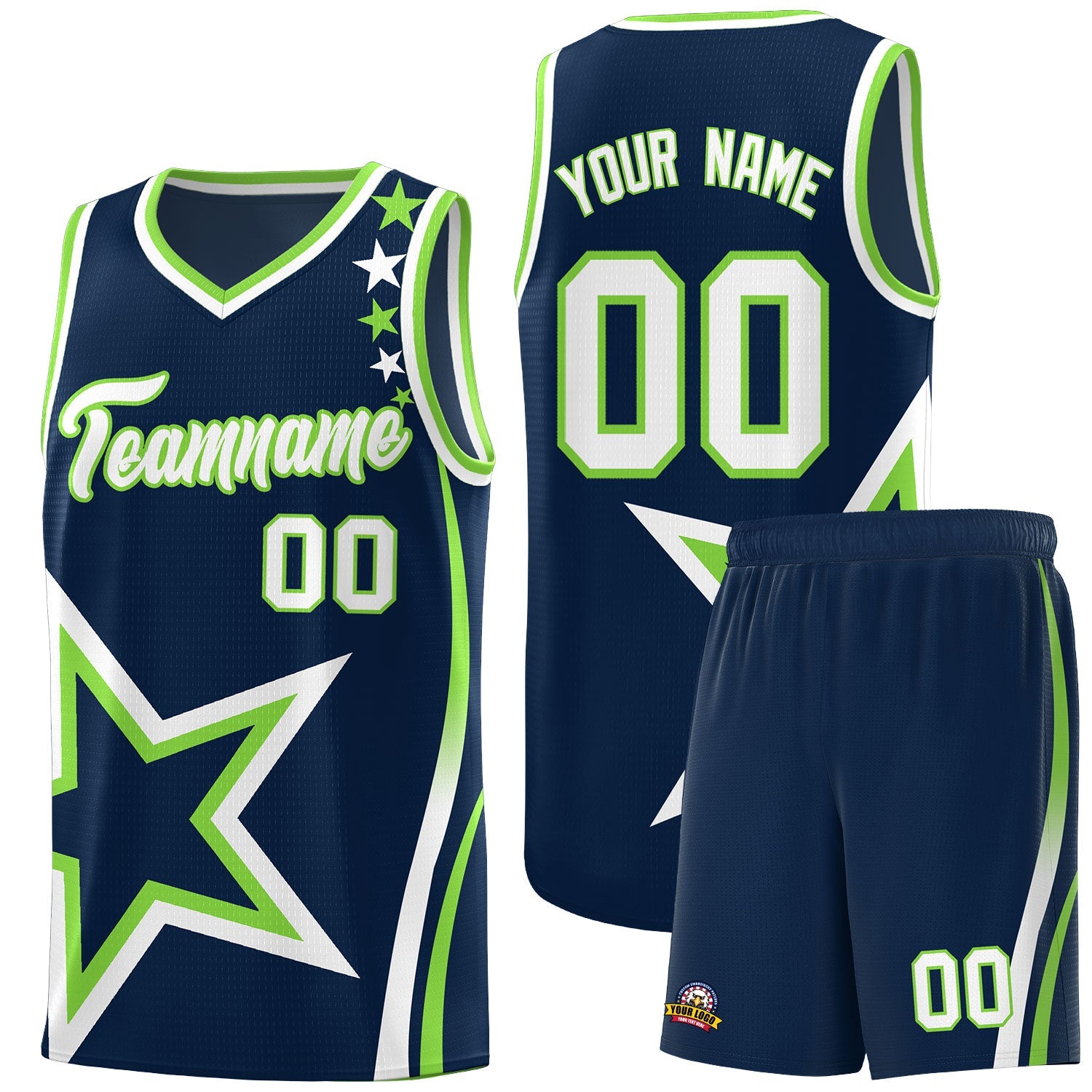 Custom Navy Shoulder Stars Graffiti Pattern Sets Basketball Jersey