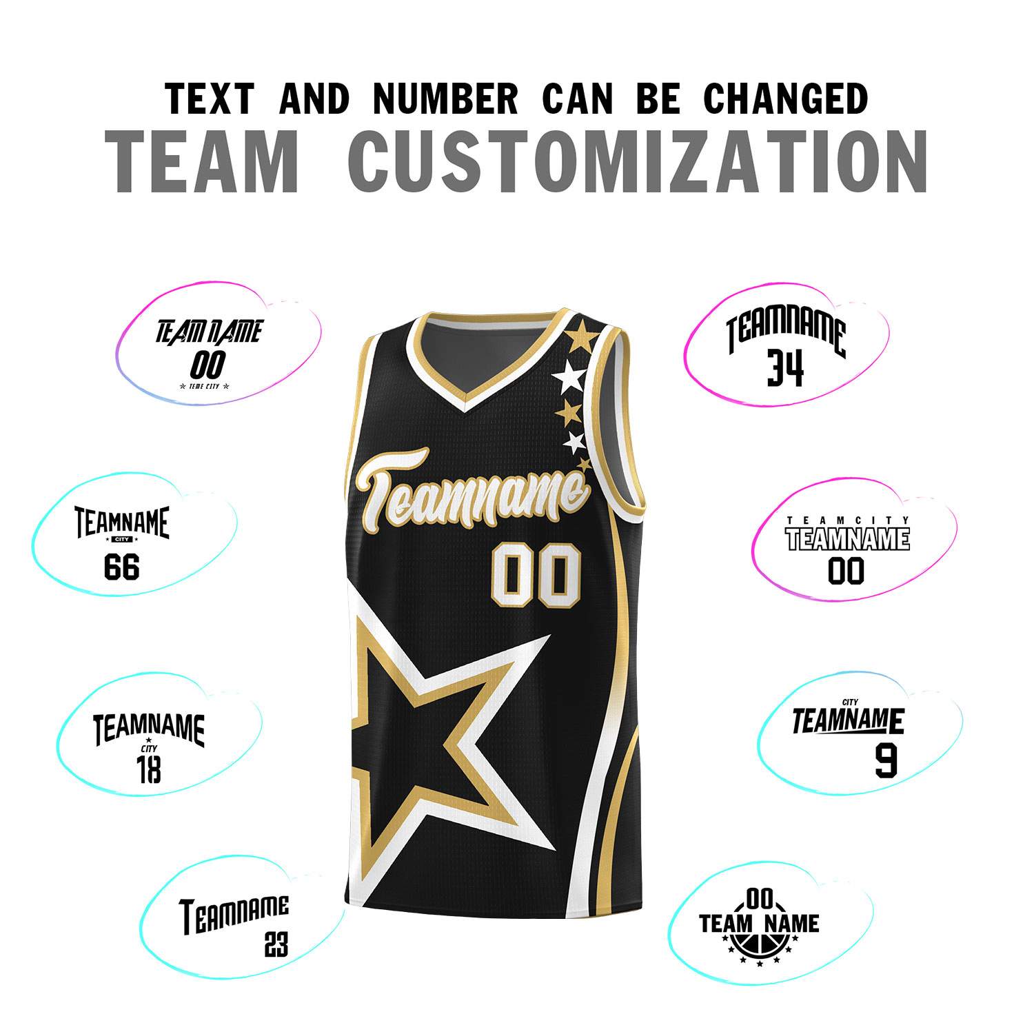 Custom Black Shoulder Stars Graffiti Pattern Sets Basketball Jersey