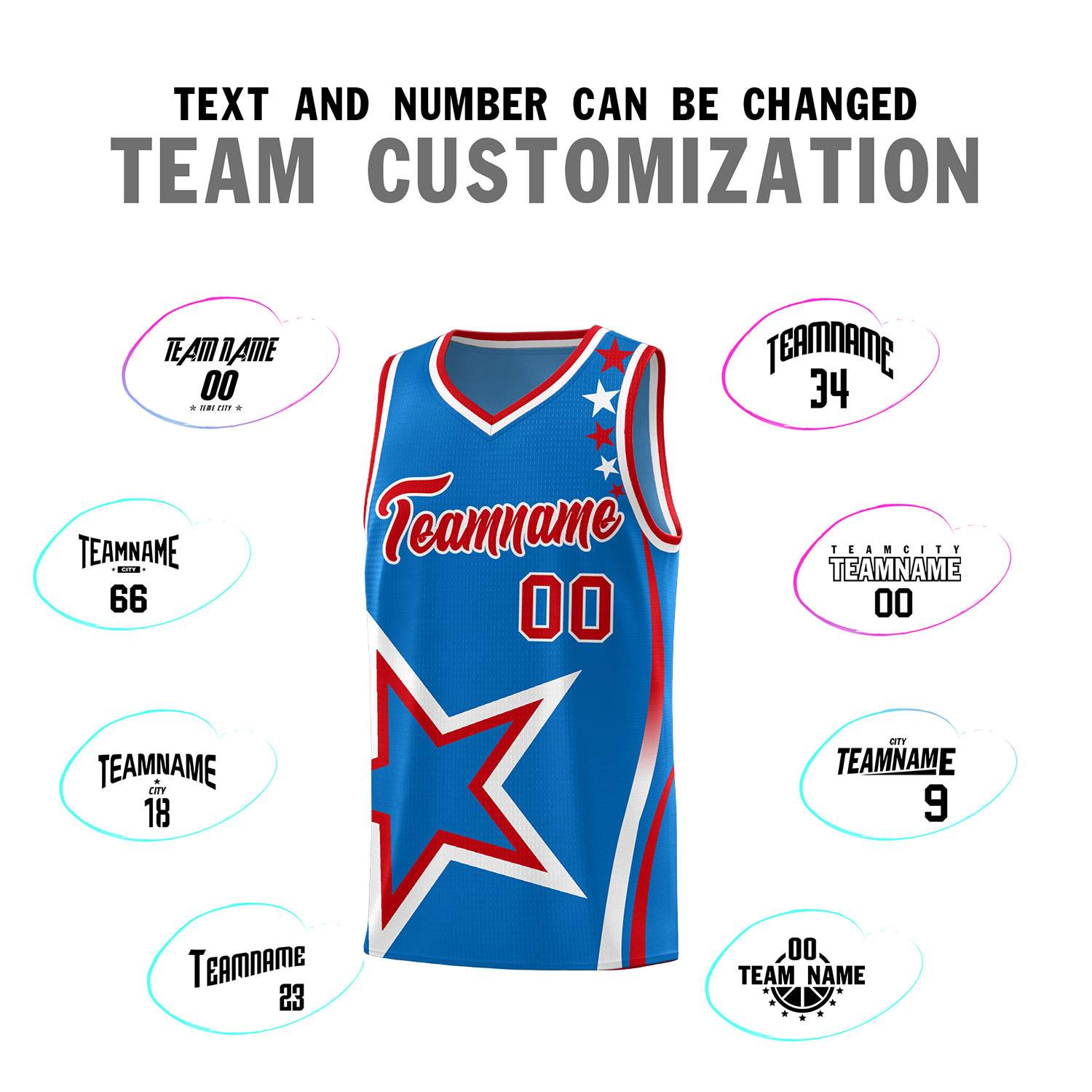 Custom Blue Shoulder Stars Graffiti Pattern Sets Basketball Jersey