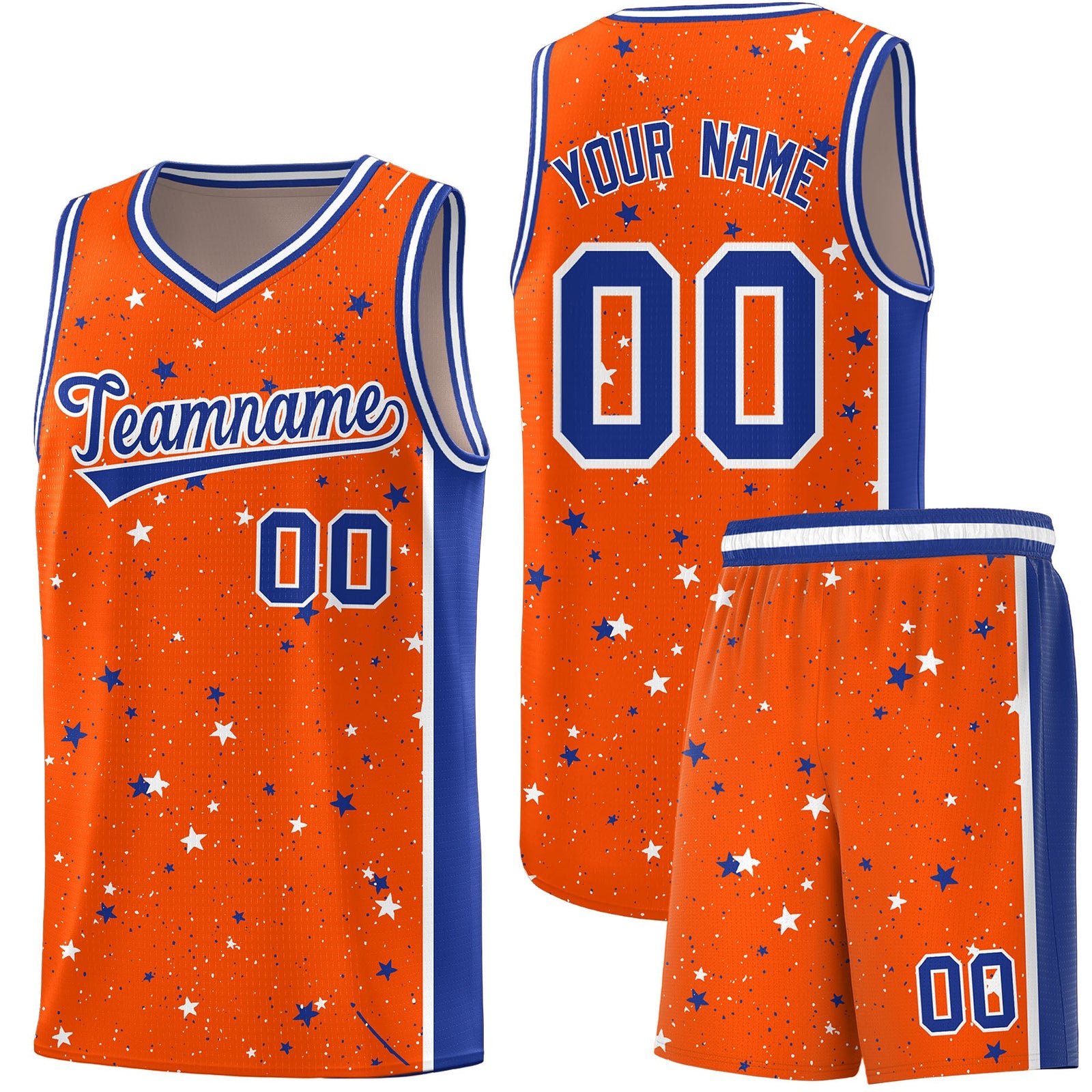 Custom Orange White Royal Blue Graffiti Pattern Star Basketball Jersey| KXKSHOP