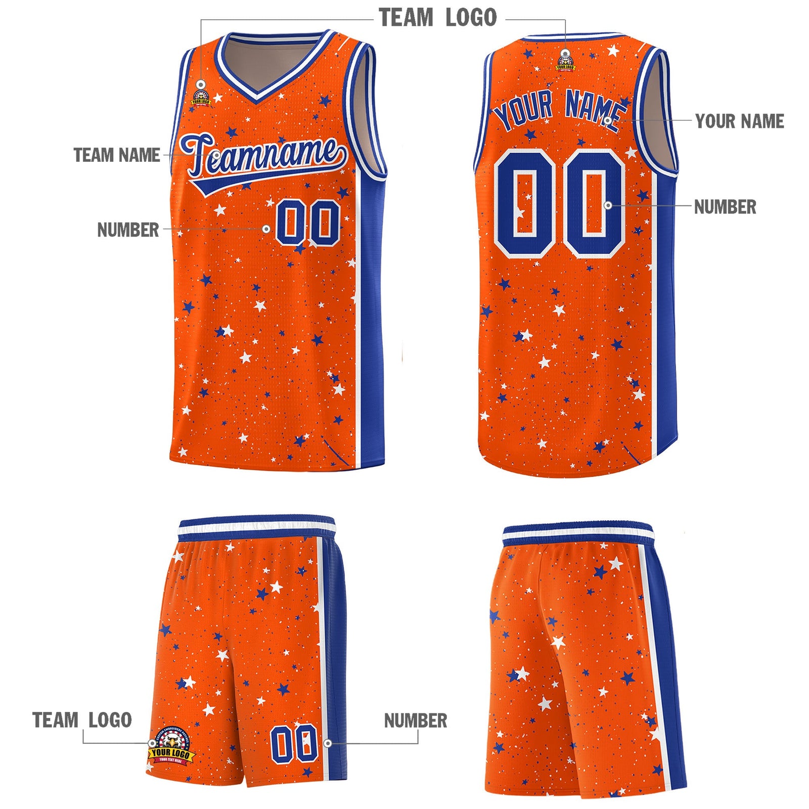 Custom Orange White Royal Blue Graffiti Pattern Star Basketball Jersey| KXKSHOP
