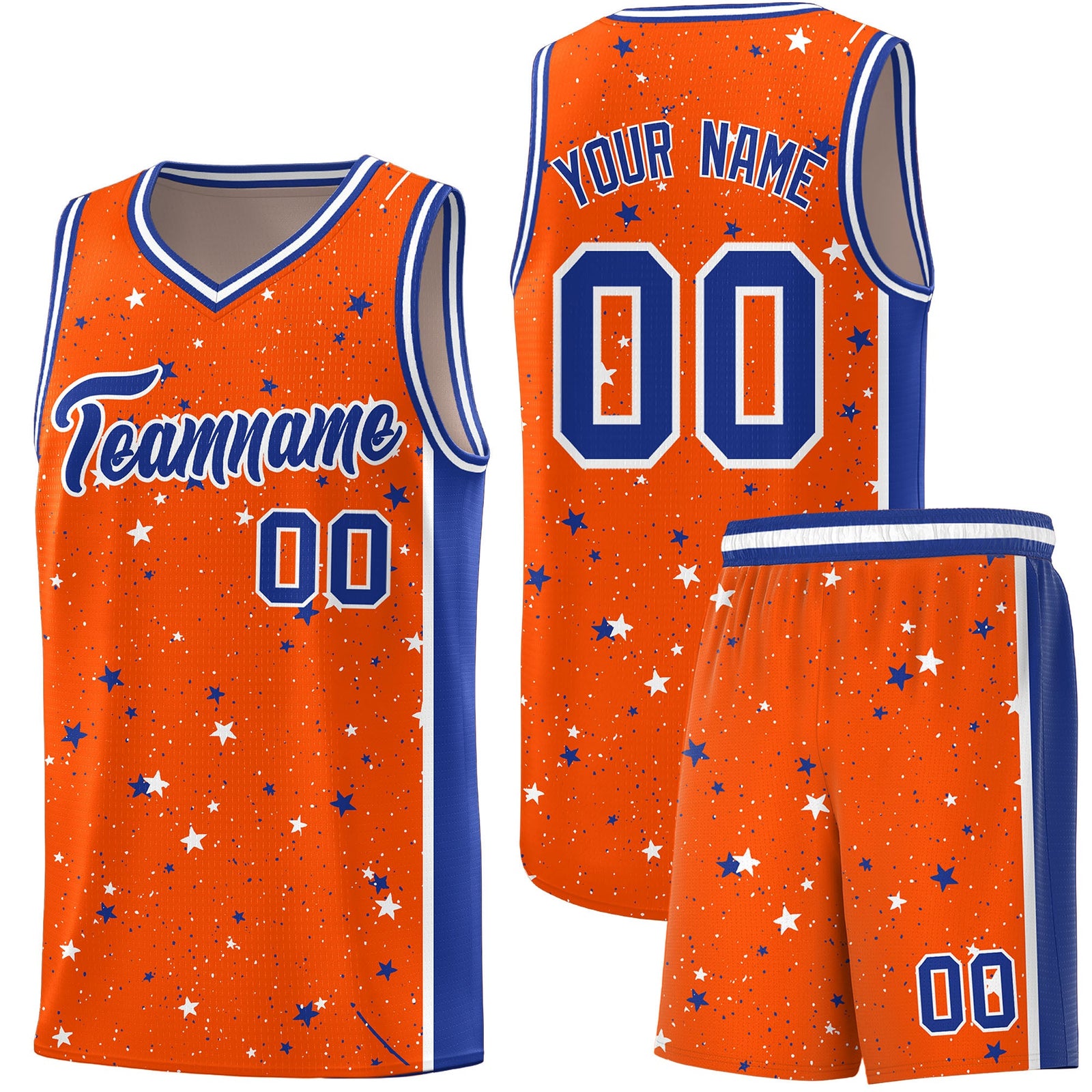 Custom Orange White Royal Blue Graffiti Pattern Star Basketball Jersey| KXKSHOP