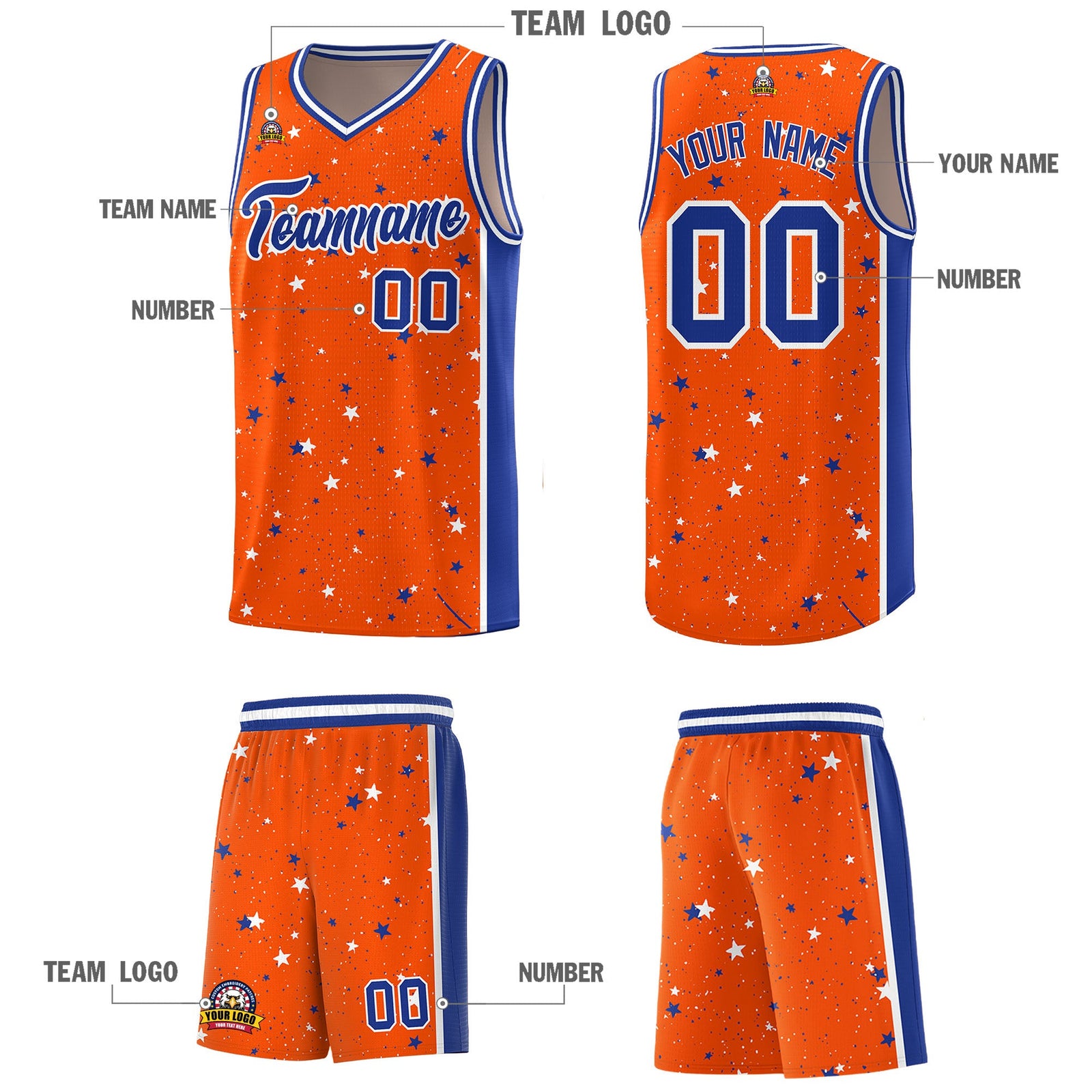 Custom Orange White Royal Blue Graffiti Pattern Star Basketball Jersey| KXKSHOP